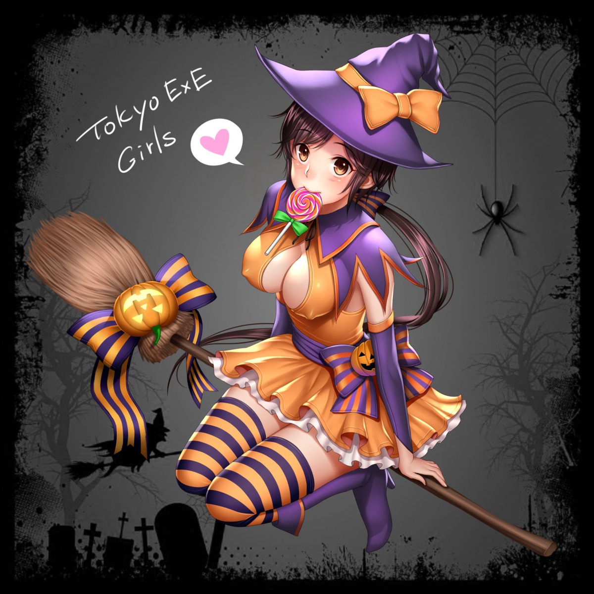 cleavage cosplay dress erect_nipples halloween heels no_bra re:shimashima thighhighs tokyo_exe_girls witch