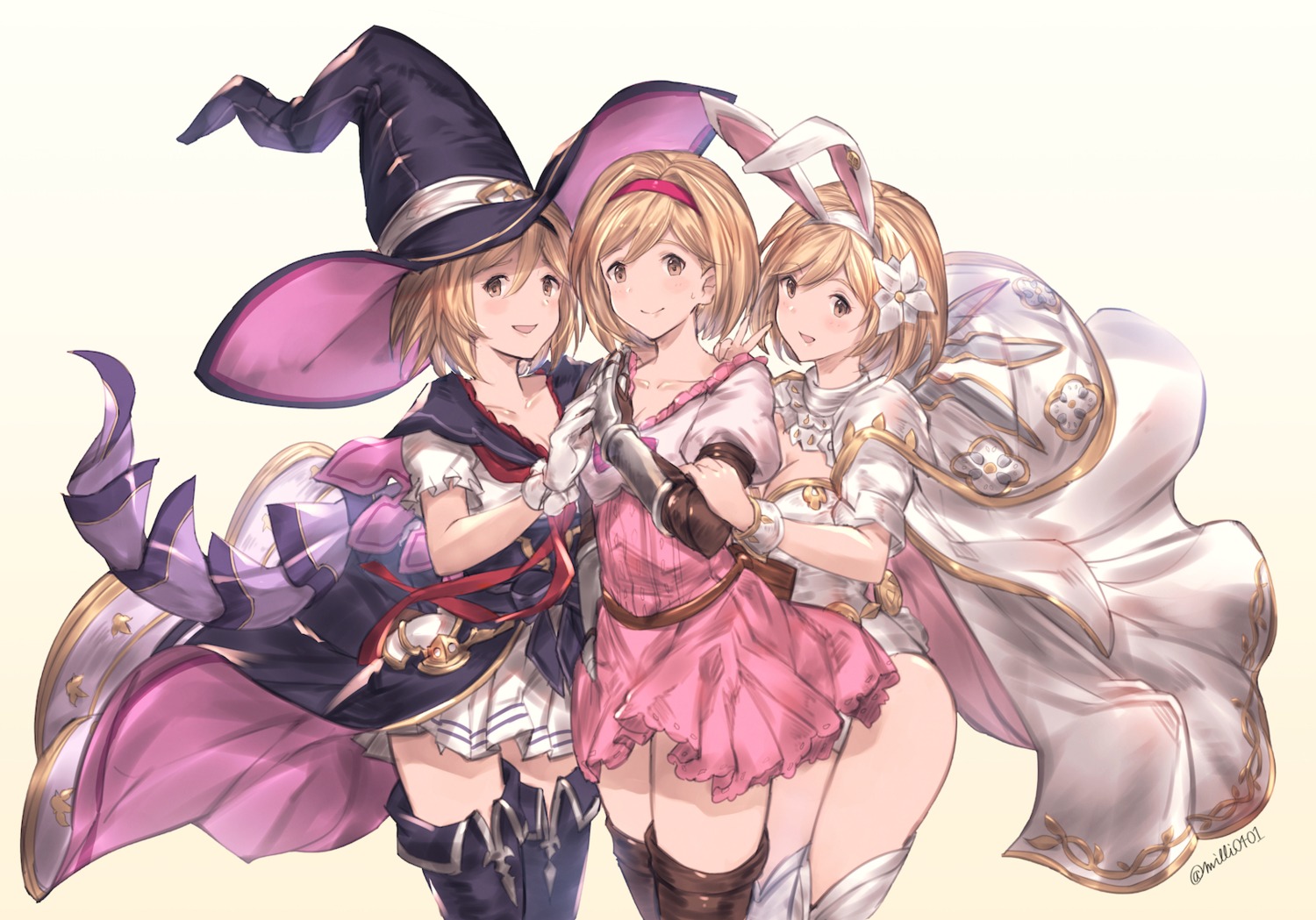 animal_ears bunny_ears cleavage djeeta_(granblue_fantasy) dress granblue_fantasy leotard milli_little seifuku thighhighs witch