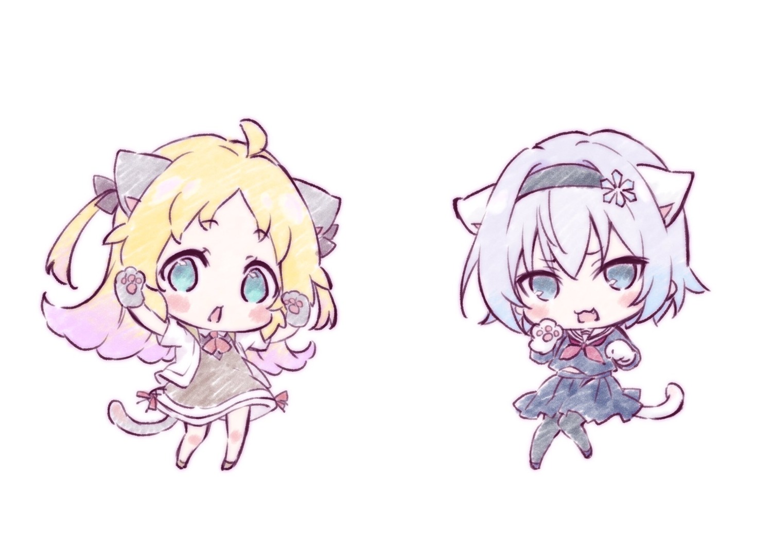 animal_ears charlotte_d'izoard chibi nekomimi pantyhose ryuuou_no_oshigoto! seifuku sora_ginko tail yano_akane