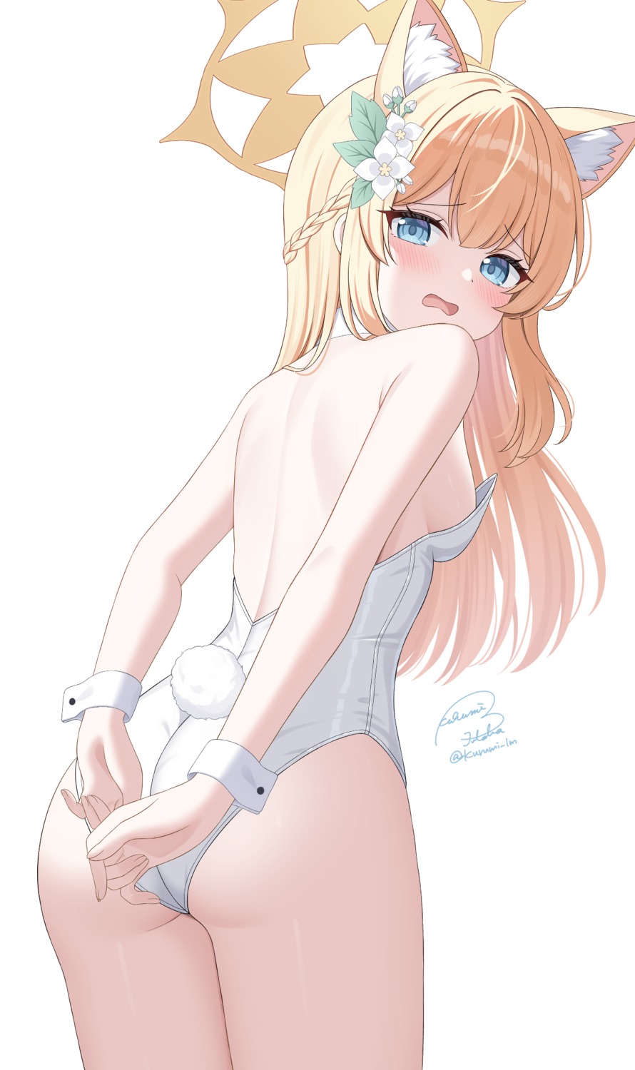 animal_ears ass blue_archive futaba_kurumi iochi_mari leotard loli nekomimi no_bra tail