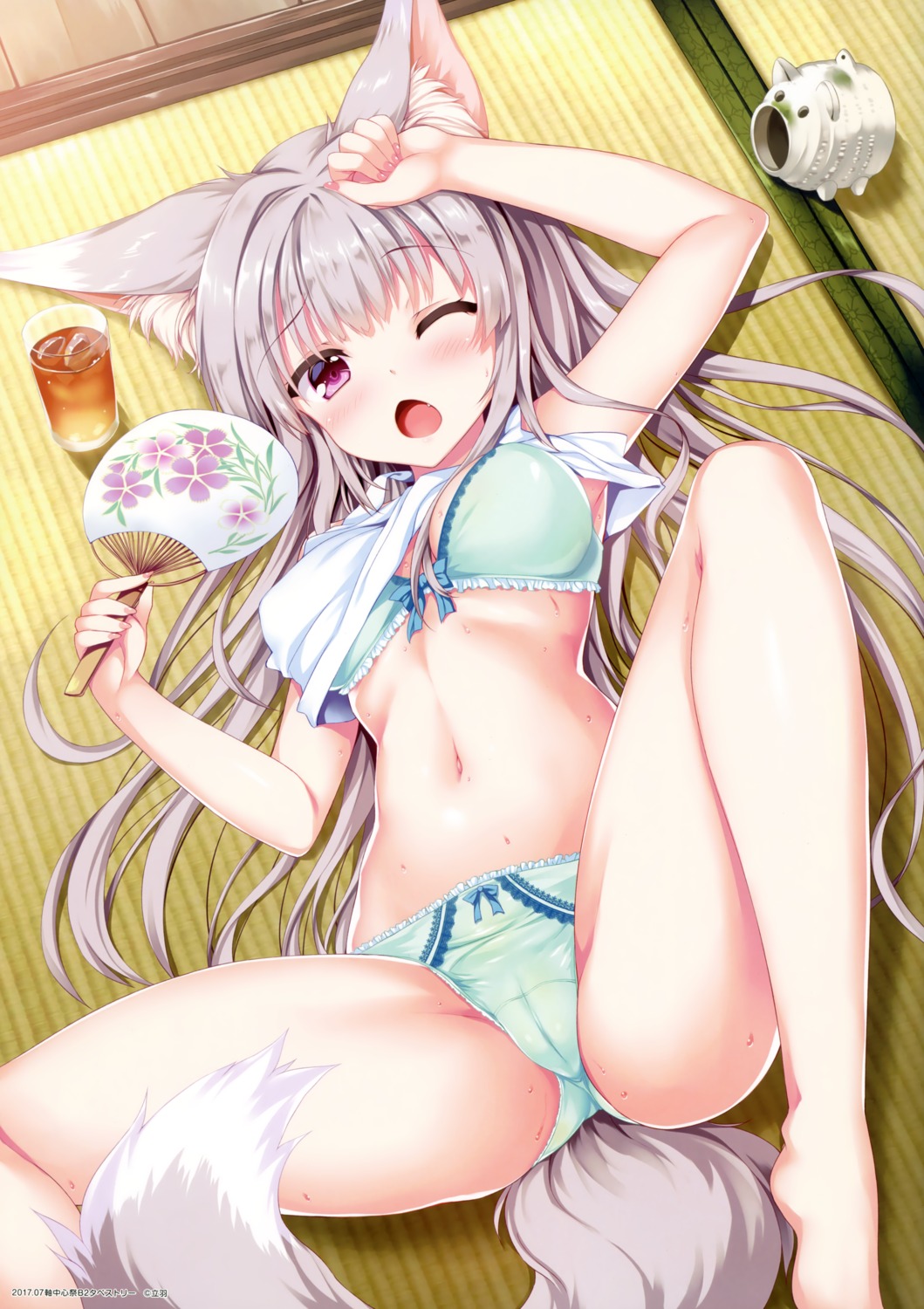 animal_ears bra cameltoe kitsune pantsu shirt_lift tail tateha