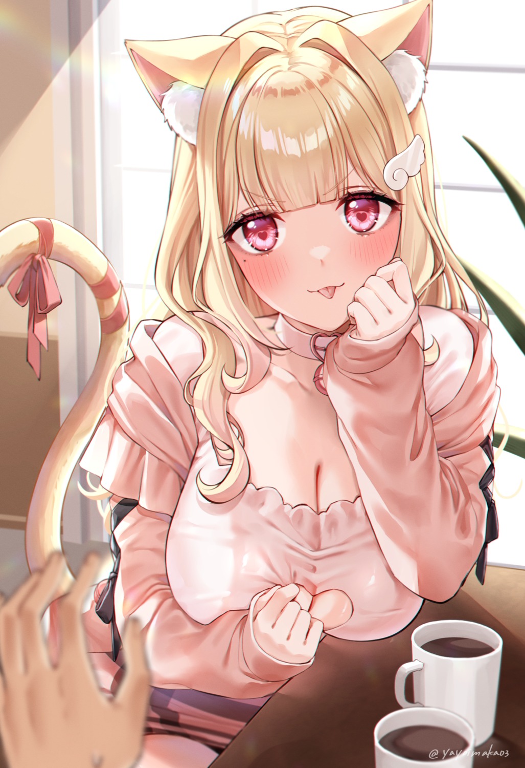 animal_ears cleavage nekomimi no_bra tail yayoi_maka