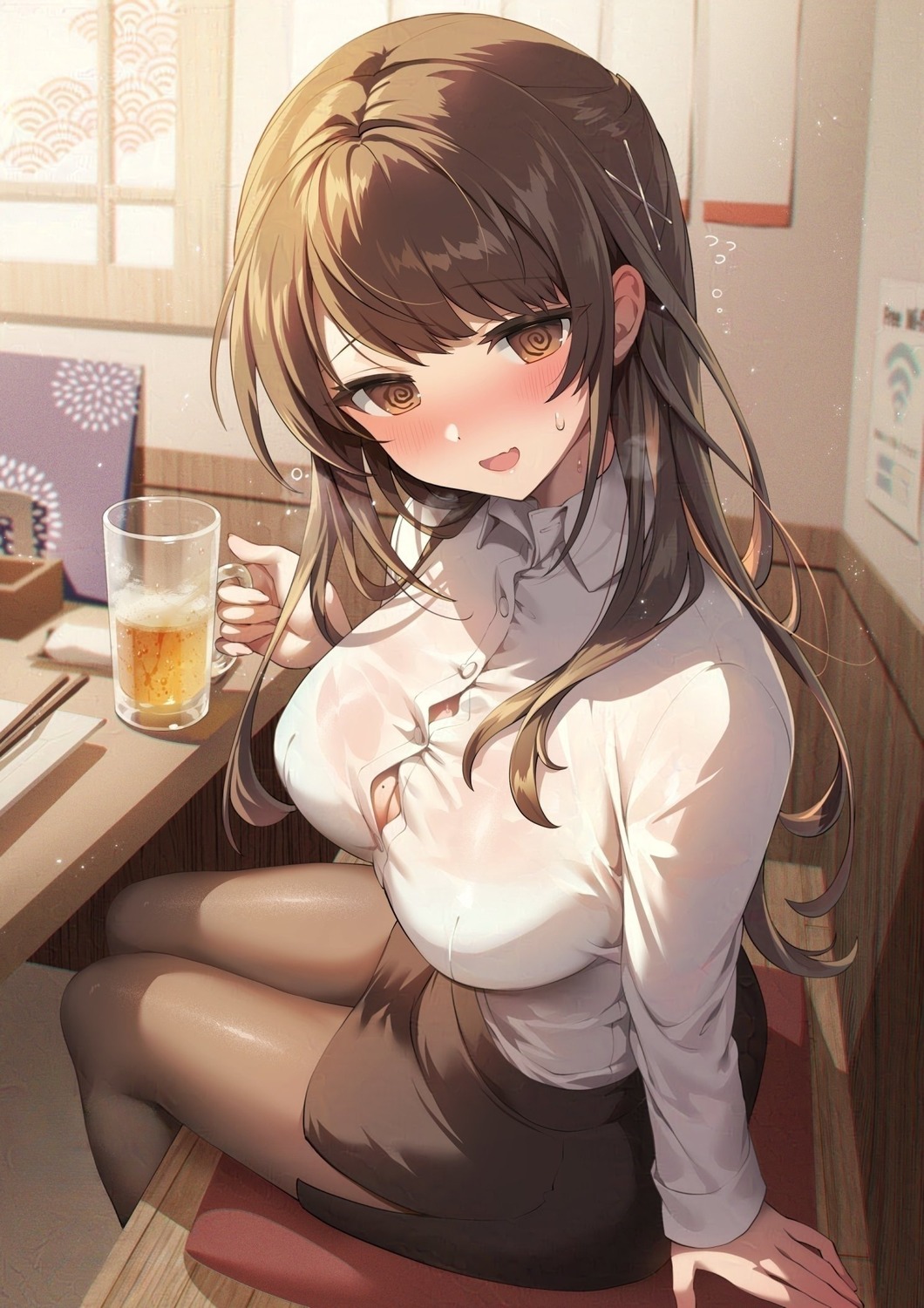 bra detexted gomashio_ponz open_shirt pantyhose see_through