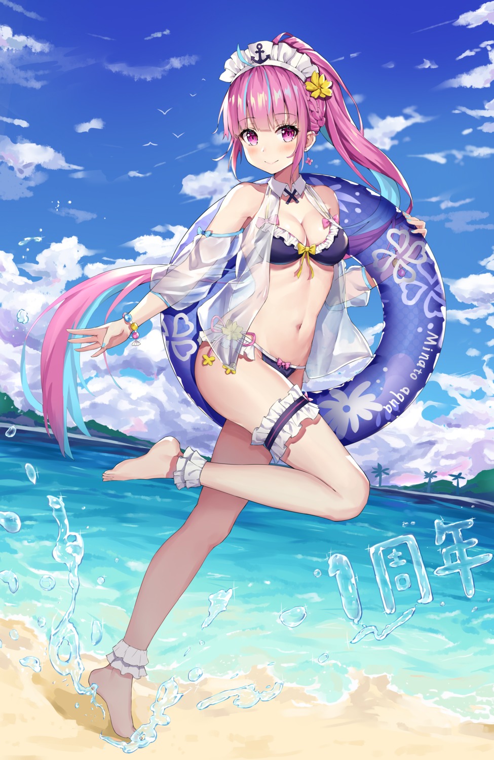 bikini cleavage garter hokori_sakuni hololive minato_aqua open_shirt see_through swimsuits