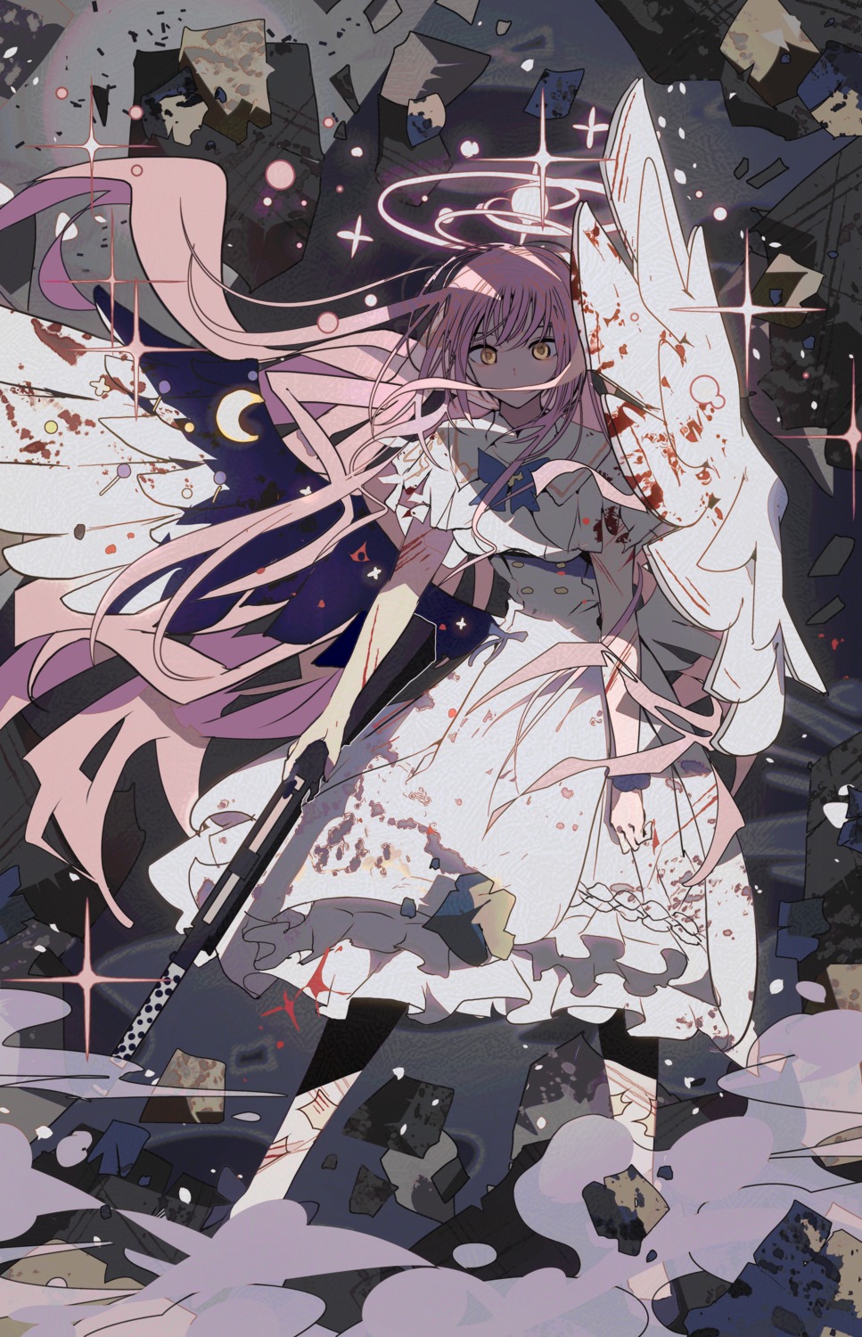 angel blood blue_archive dress gun inamori_ryuusa misono_mika torn_clothes wings