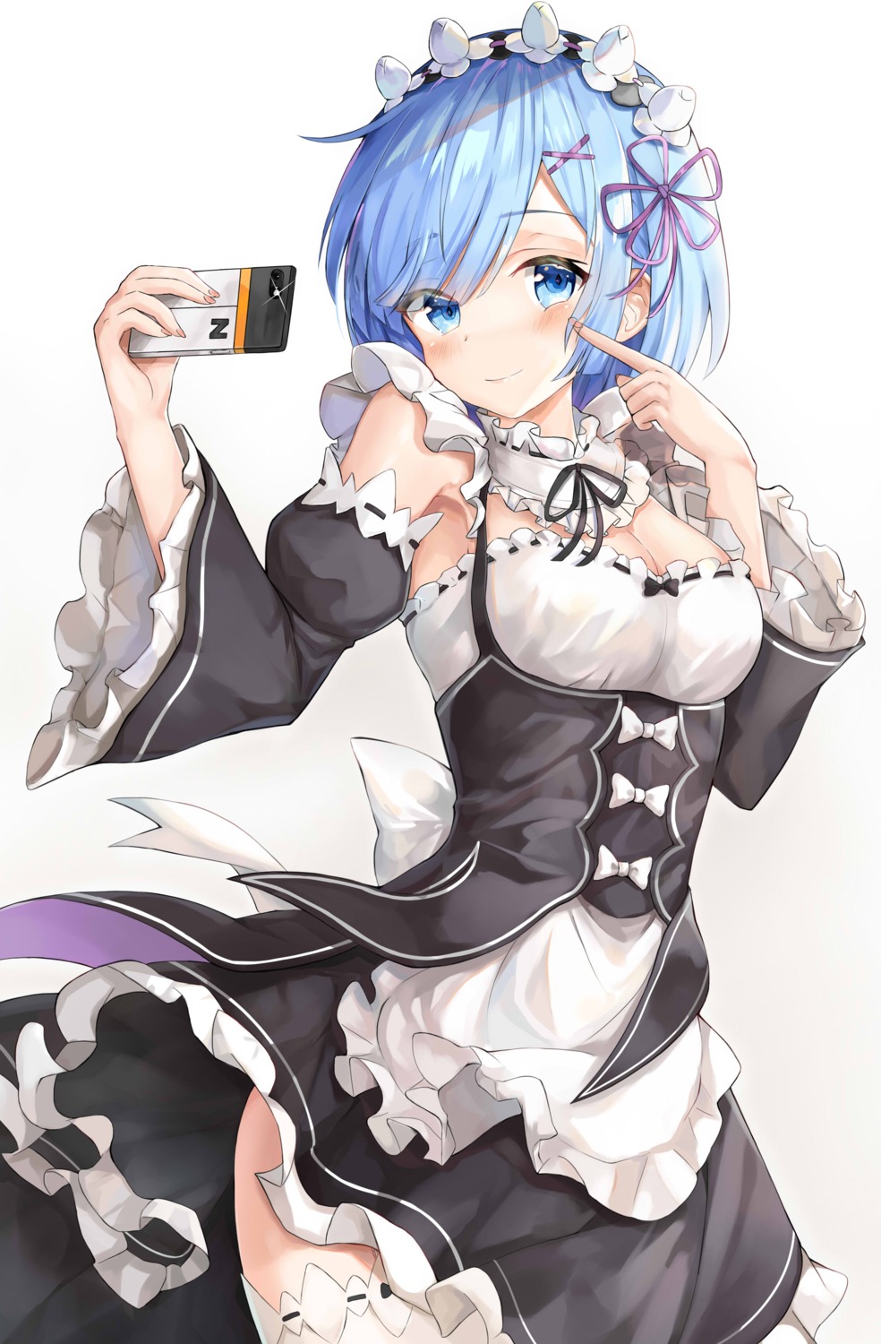 cleavage lisu maid re_zero_kara_hajimeru_isekai_seikatsu rem_(re_zero) skirt_lift thighhighs