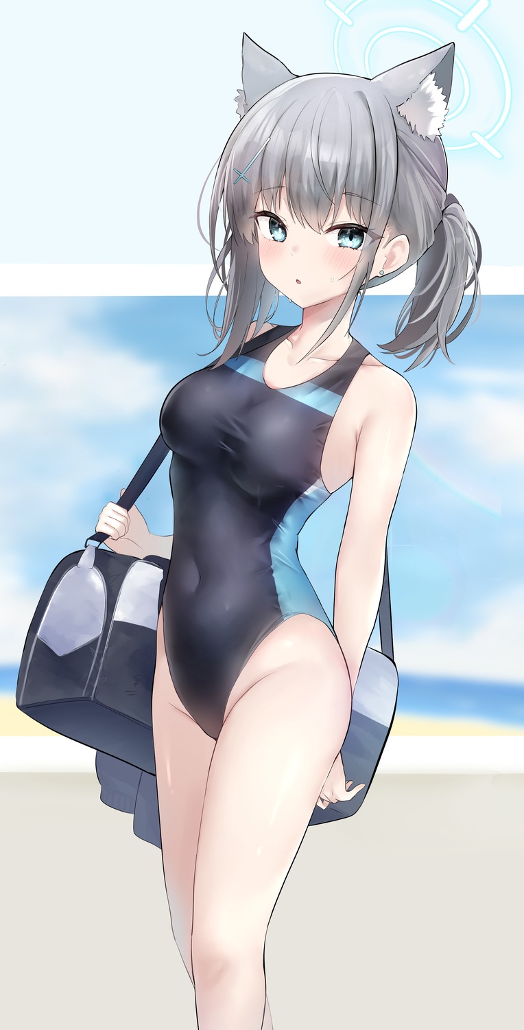 animal_ears blue_archive halo nekomimi runarunaji sunaookami_shiroko swimsuits