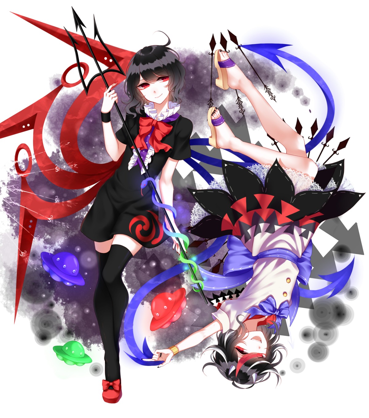 heels horns houjuu_nue kijin_seija sheya thighhighs touhou weapon wings