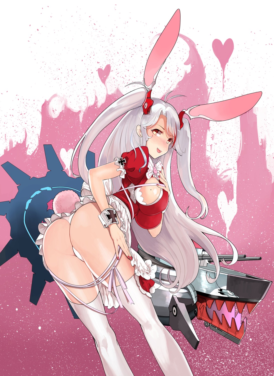 animal_ears ass azur_lane bunny_ears maid pantsu prinz_eugen_(azur_lane) takeakigaku thighhighs thong