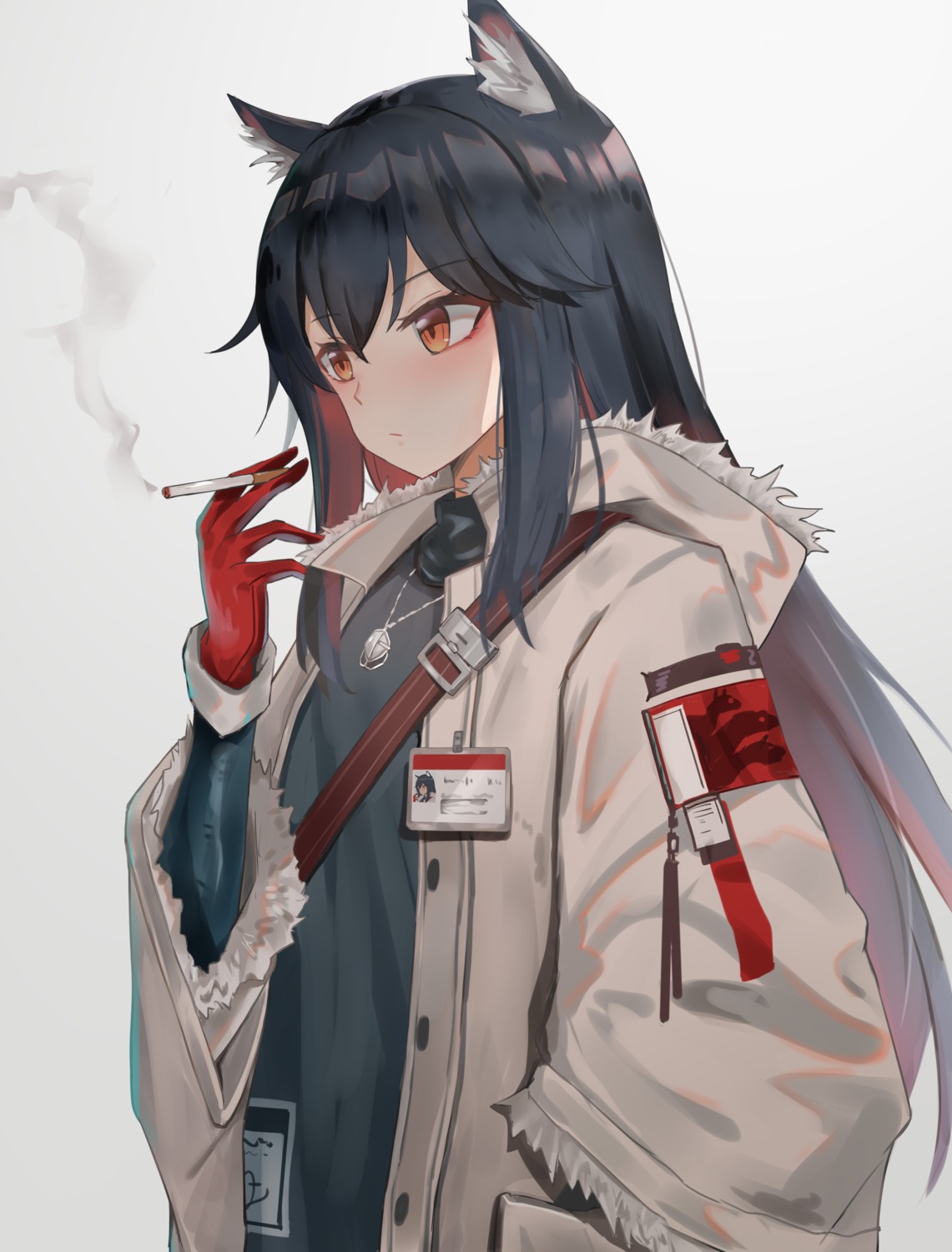 animal_ears arknights inumimi koi0806 smoking texas_(arknights)