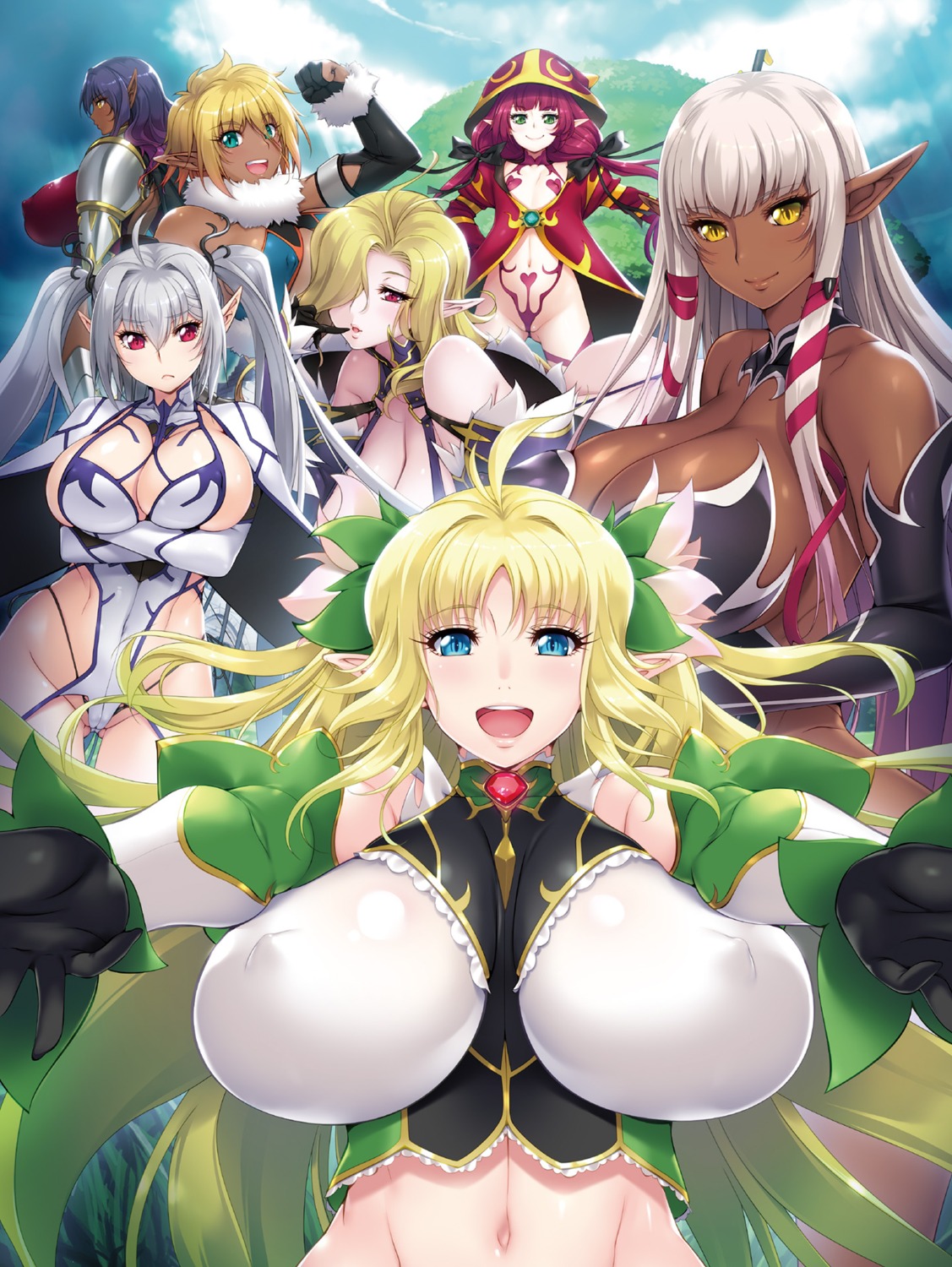 aoi_nagisa_(artist) armor breast_hold cleao_everlasting elf erect_nipples evelyn_celebrían leotard no_bra open_shirt pantsu pasties pointy_ears possible_duplicate string_panties youkoso!_sukebe_elf_no_mori_e