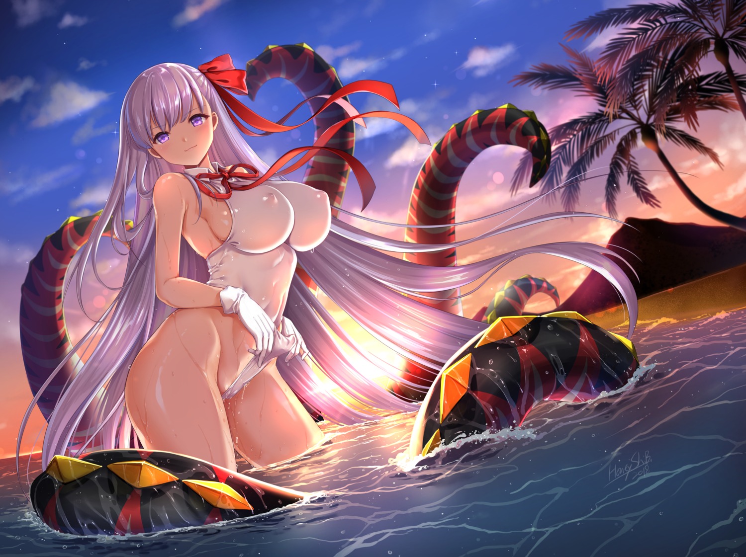bb_(fate/extra_ccc) cameltoe fate/grand_order landscape nipples see_through shibi swimsuits tentacles wet