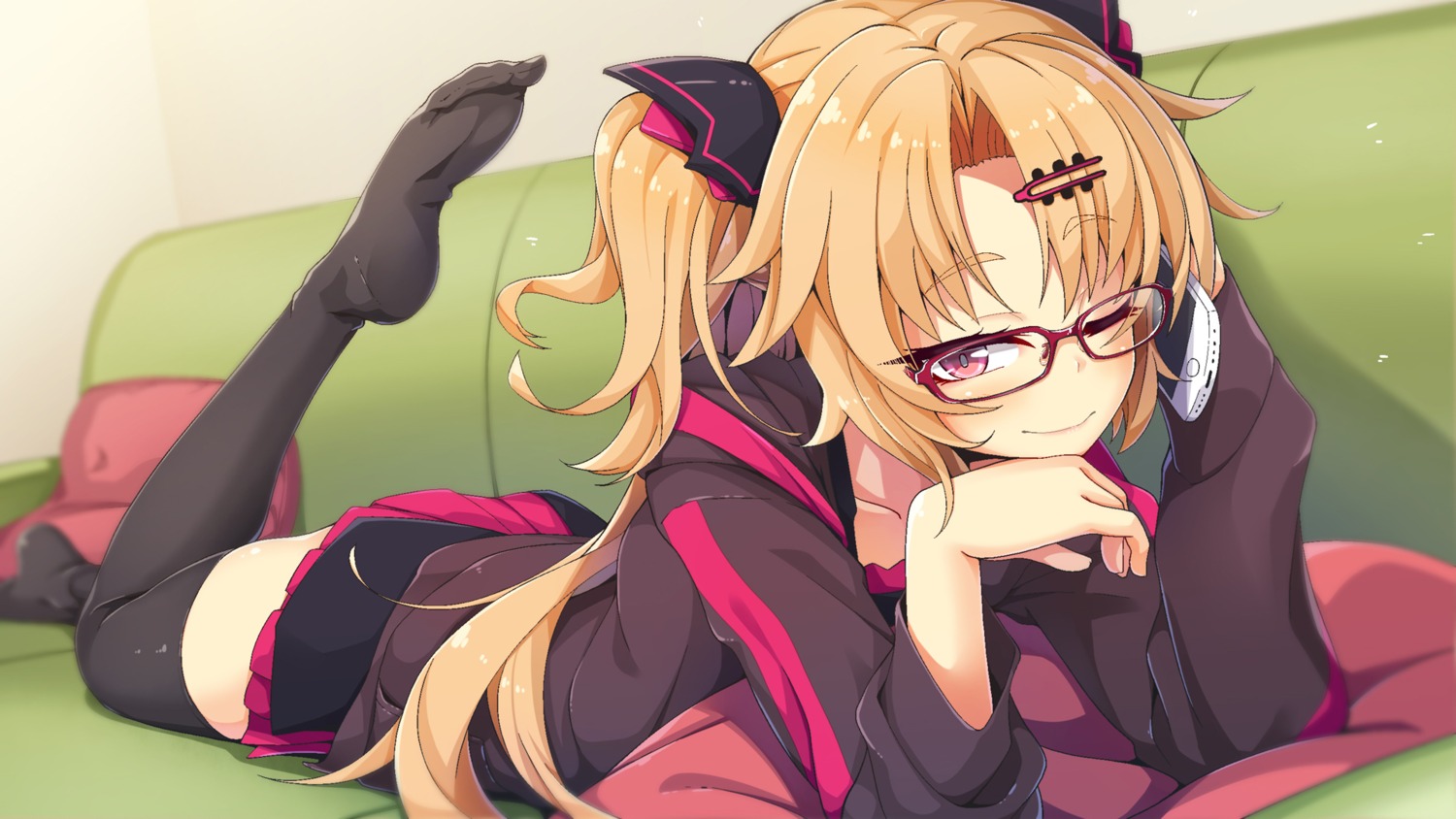 akatsuki_uni feet megane ogami_kazuki thighhighs uni_create wallpaper