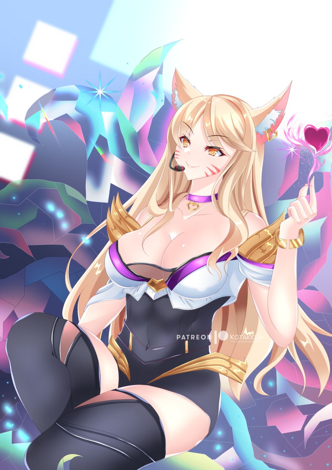 ahri animal_ears kitsune kotakkun league_of_legends no_bra see_through tail thighhighs