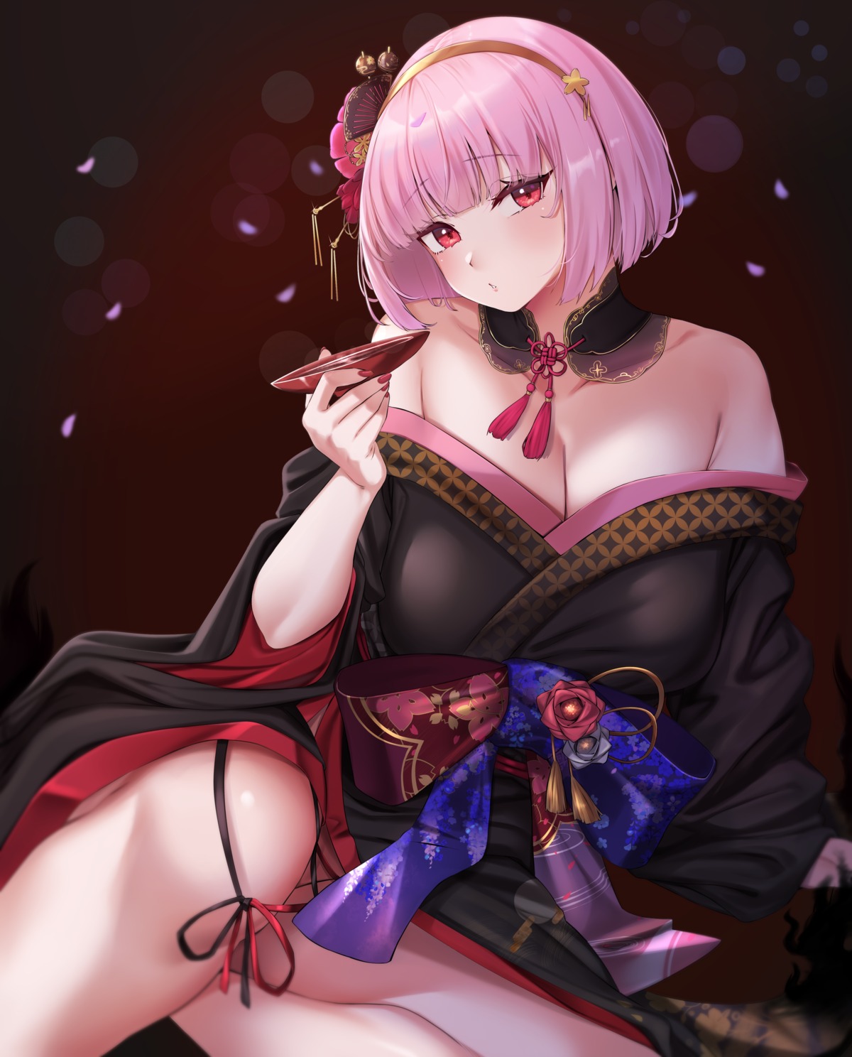 hololive hololive_english kimono moisture_(chichi) mori_calliope no_bra open_shirt