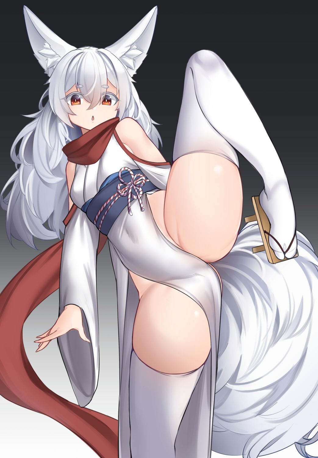 animal_ears greenopi japanese_clothes kitsune nopan tail thighhighs