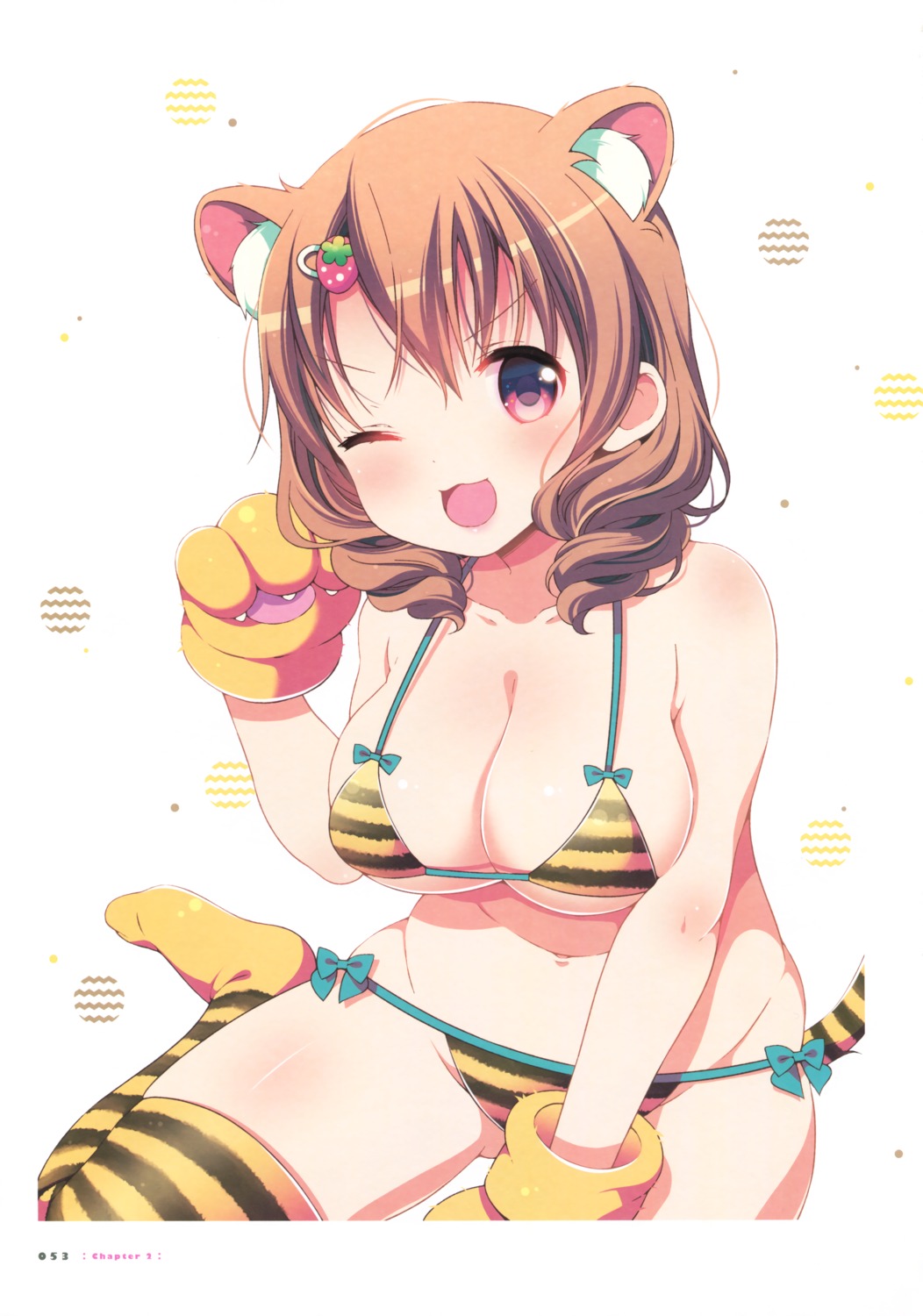 animal_ears bikini cleavage mitsuki_(mangaka) swimsuits tail thighhighs watashi_no_tomodachi_ga_sekaiichi_kawaii