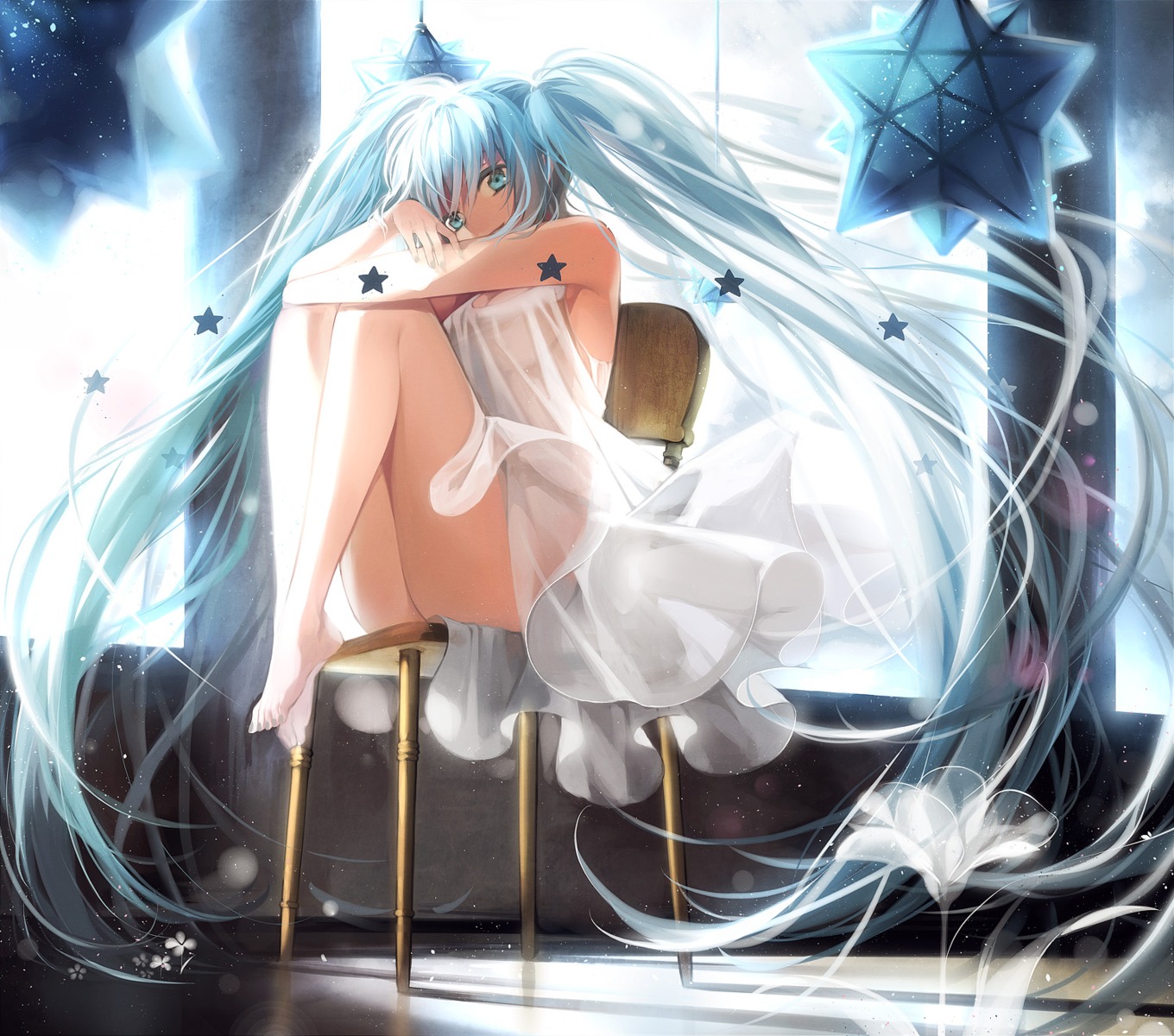 cleavage dress hakusai_(tiahszld) hatsune_miku no_bra nopan see_through vocaloid