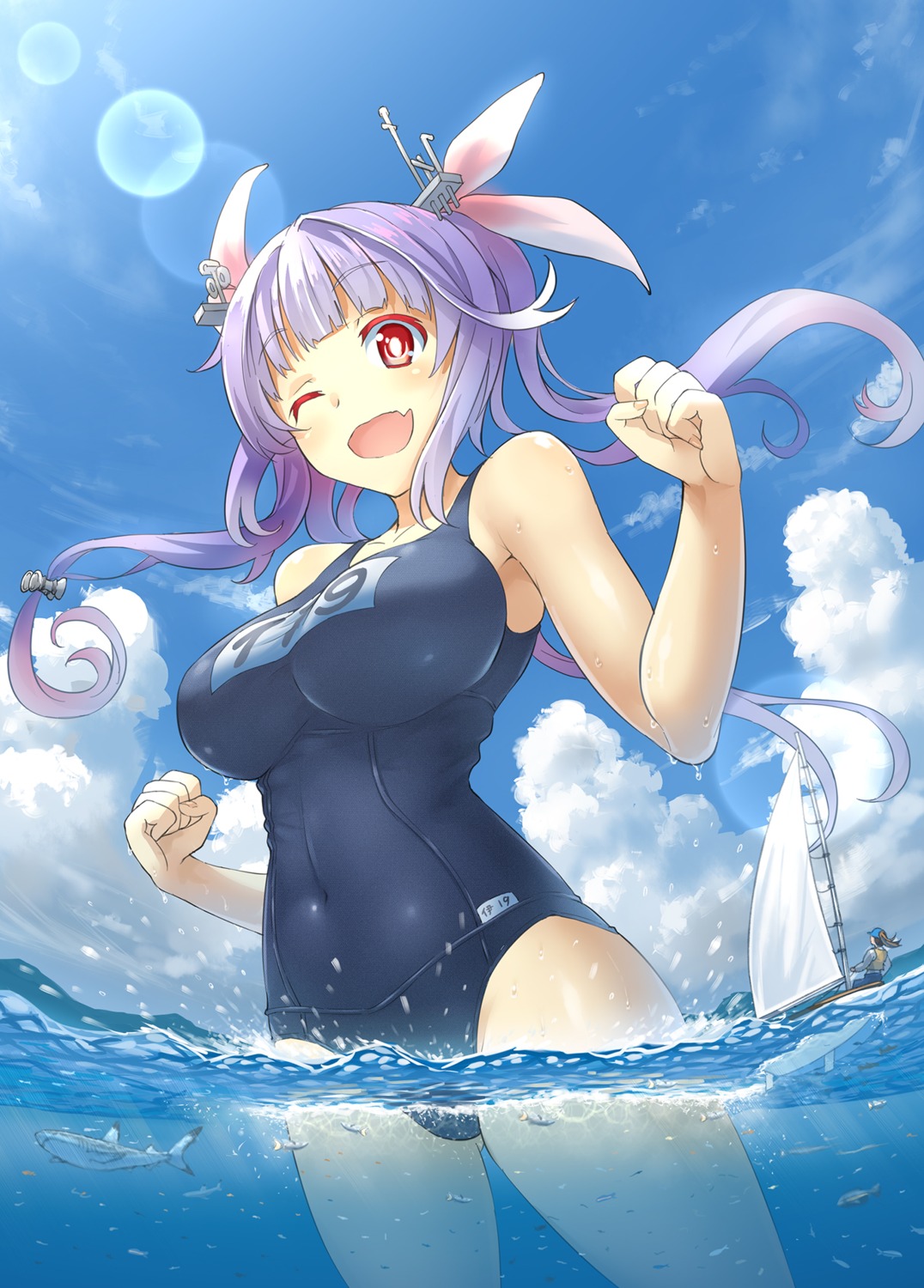 i-19_(kancolle) kantai_collection kuro_oolong school_swimsuit swimsuits wet