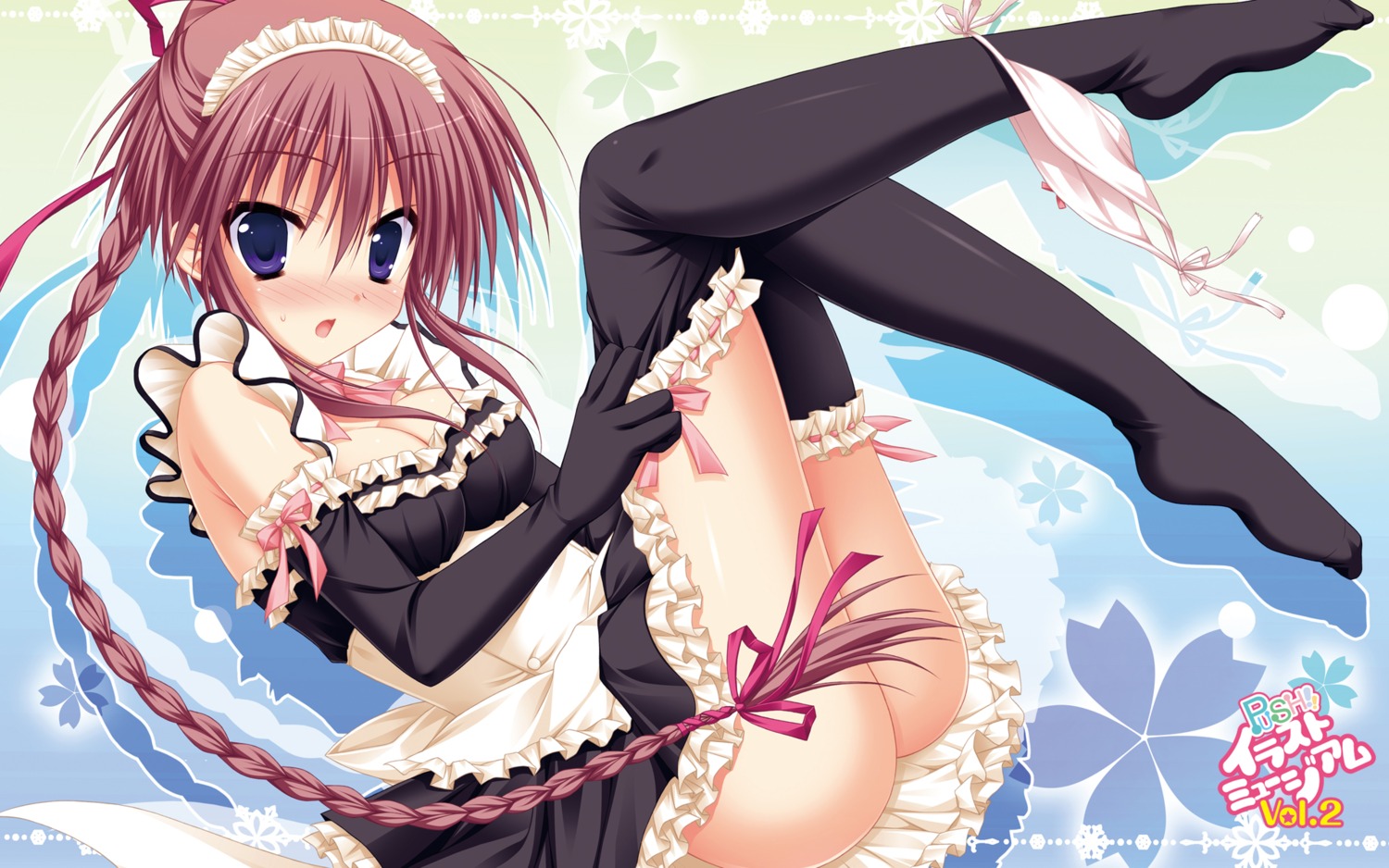 cleavage hatsuyuki_sakura kozakai_aya maid panty_pull saga_planets thighhighs toranosuke undressing wallpaper