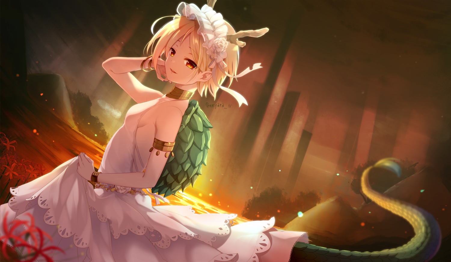 dress horns kicchou_yachie no_bra nyara_nico skirt_lift tail touhou wedding_dress