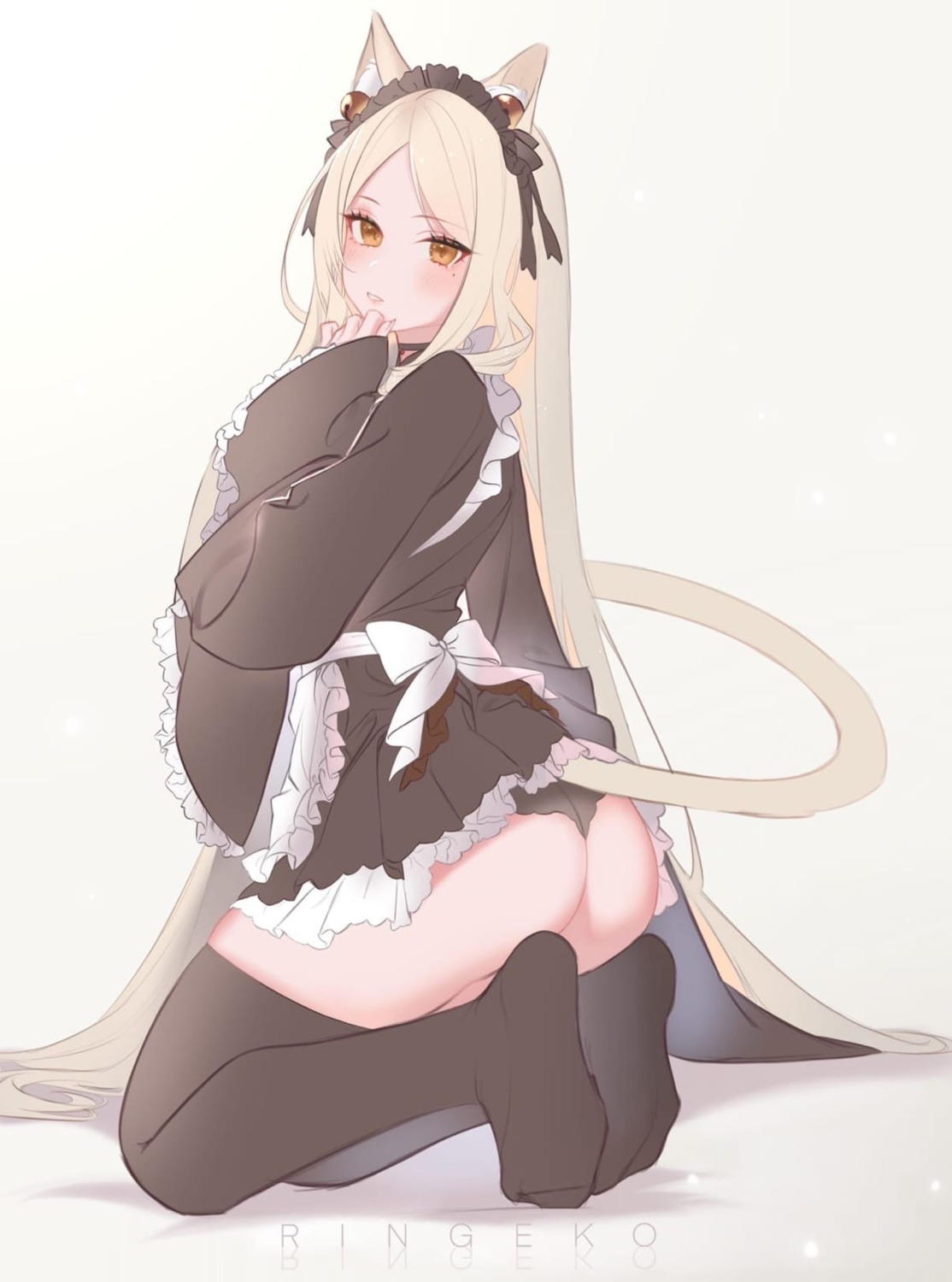 animal_ears ass feet maid nekomimi pantsu ringeko-chan skirt_lift tail thighhighs thong