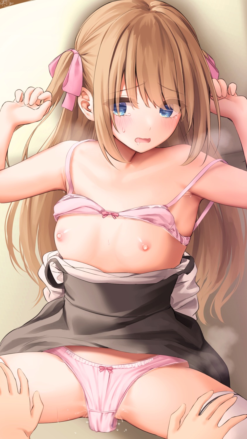 bra breasts nipples pantsu pussy_juice ramchi skirt_lift thighhighs