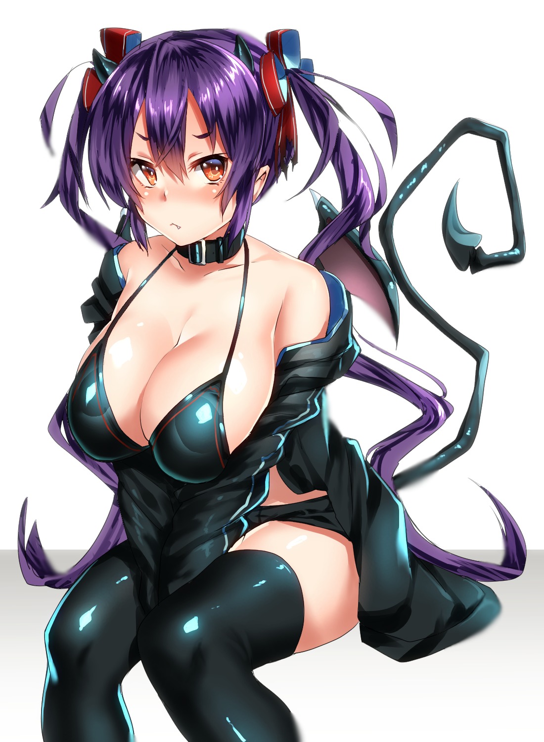 bikini_top cleavage horns keita_(tundereyuina) open_shirt pointy_ears swimsuits tail thighhighs wings