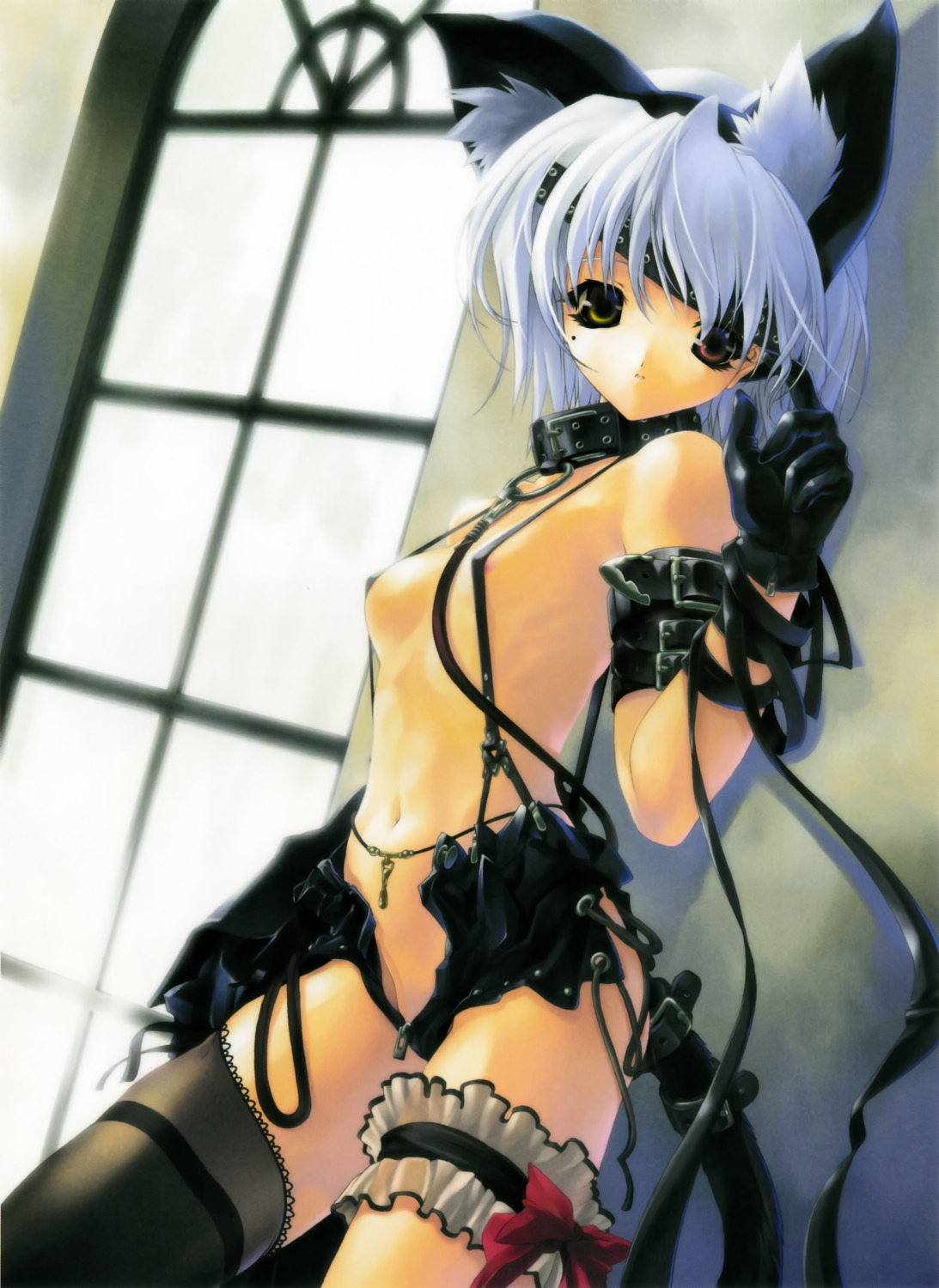 animal_ears areola heterochromia miwa_yoshikazu nekomimi nopan undressing