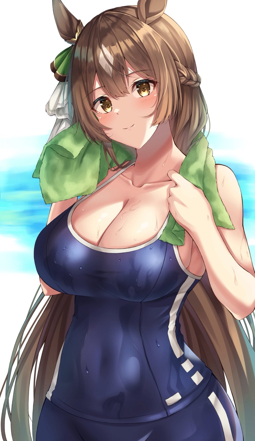 amagi_korona animal_ears cleavage satono_diamond_(umamusume) school_swimsuit swimsuits uma_musume_pretty_derby