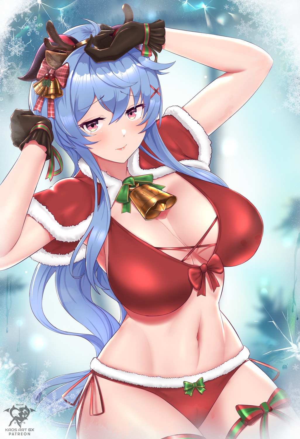 bikini cameltoe christmas ganyu garter genshin_impact horns kaos_art swimsuits thighhighs