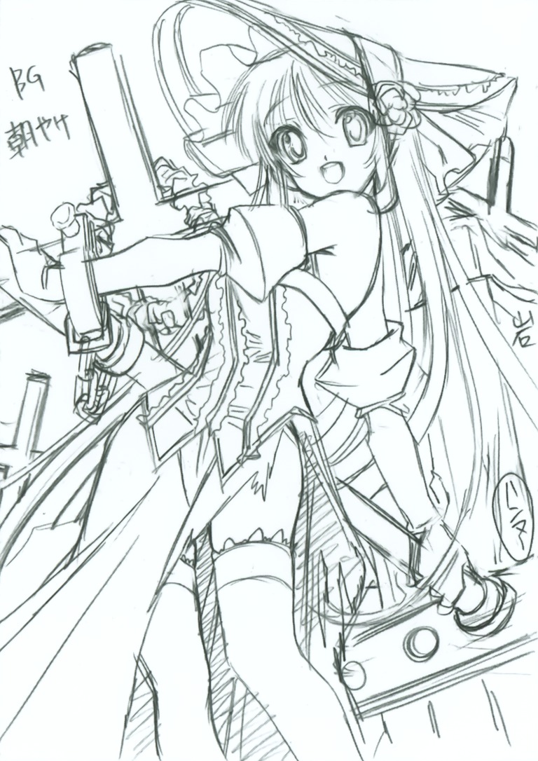 dress lolita_fashion monochrome senomoto_hisashi sketch thighhighs