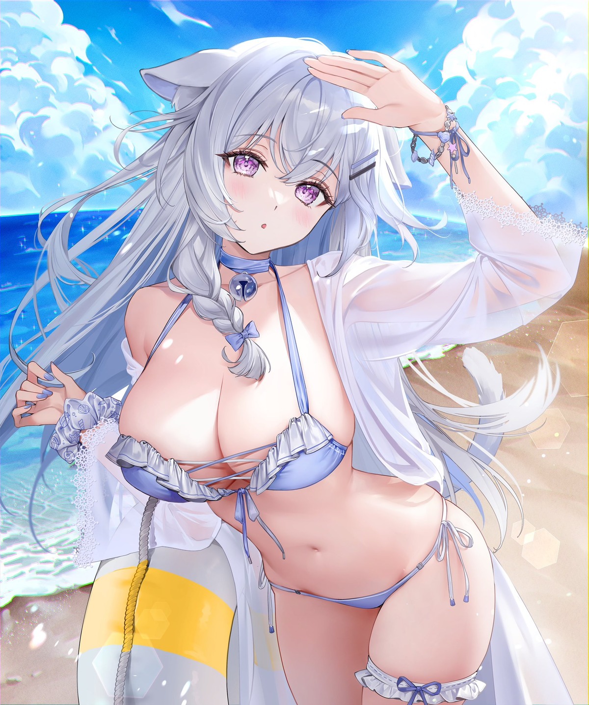 animal_ears bikini garter indie_virtual_youtuber nekomimi open_shirt rity see_through sugar_bebe swimsuits tail