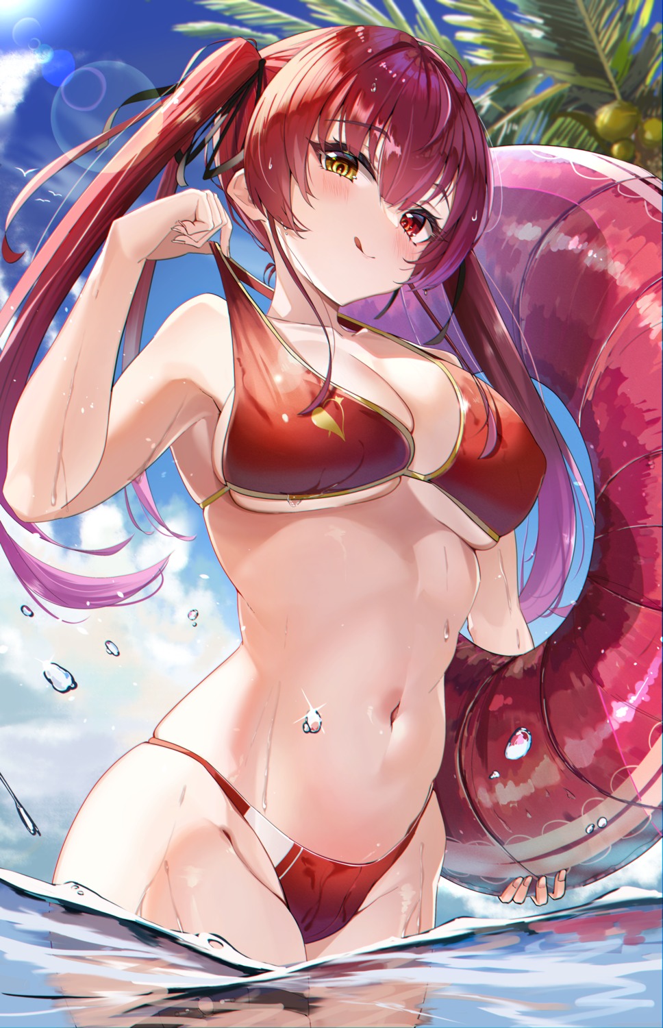 bikini heterochromia hololive houshou_marine puripuri swimsuits undressing wet