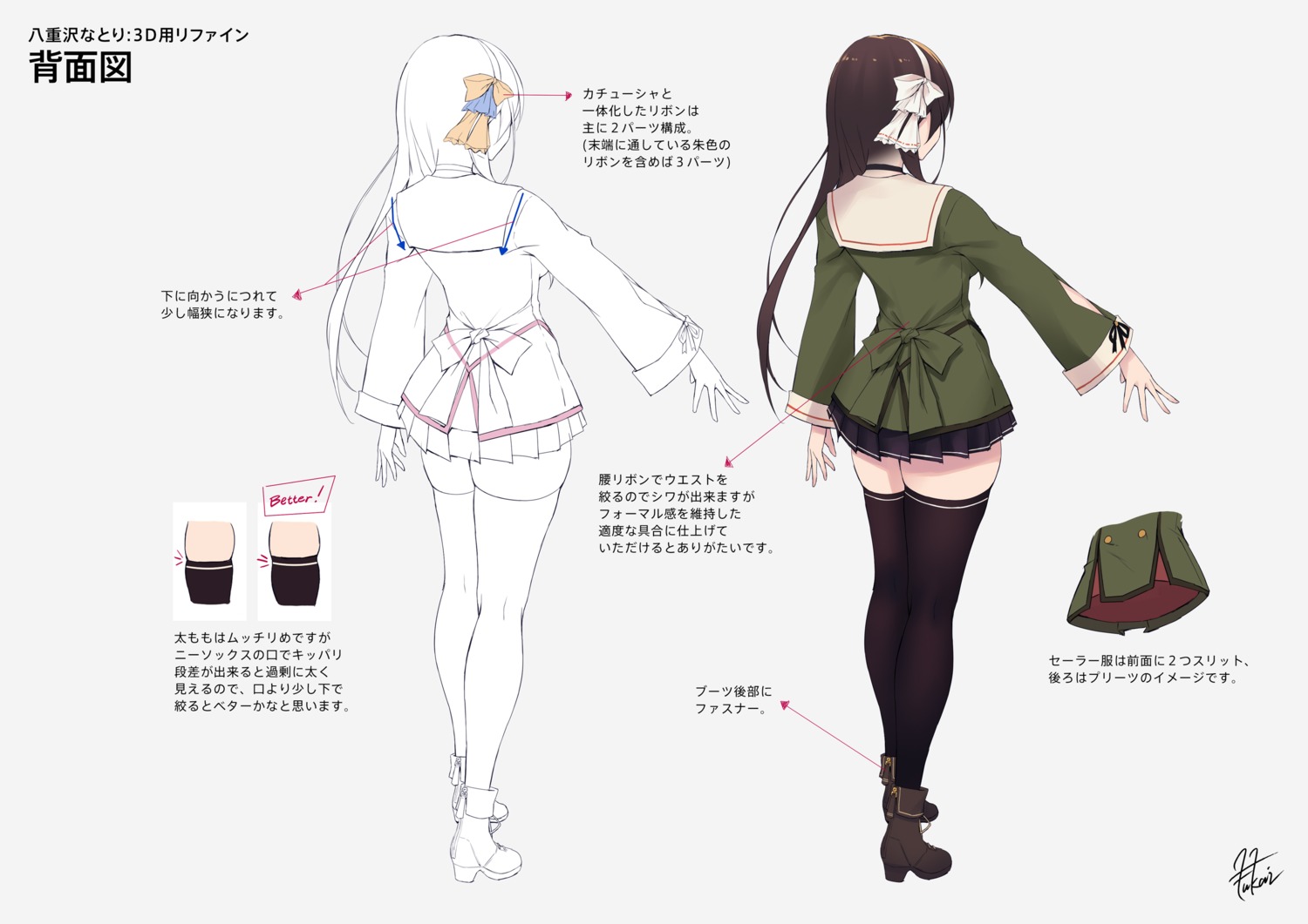 character_design fukai_ryosuke heels line_art seifuku thighhighs