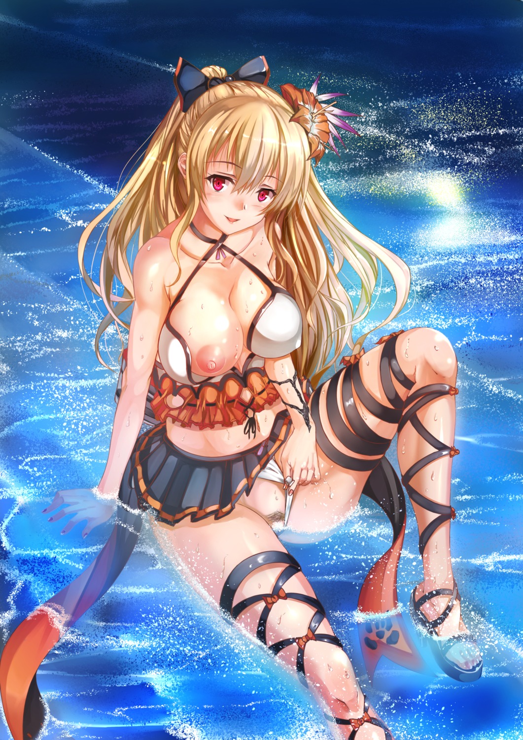 breasts erect_nipples granblue_fantasy heels nipples no_bra pantsu panty_pull pubic_hair uchida_shou undressing vila_(granblue_fantasy) wet