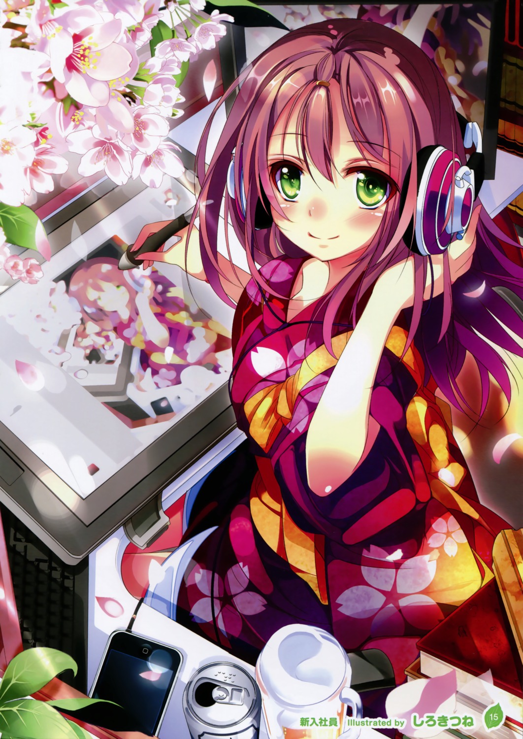 headphones shirokitsune yukata