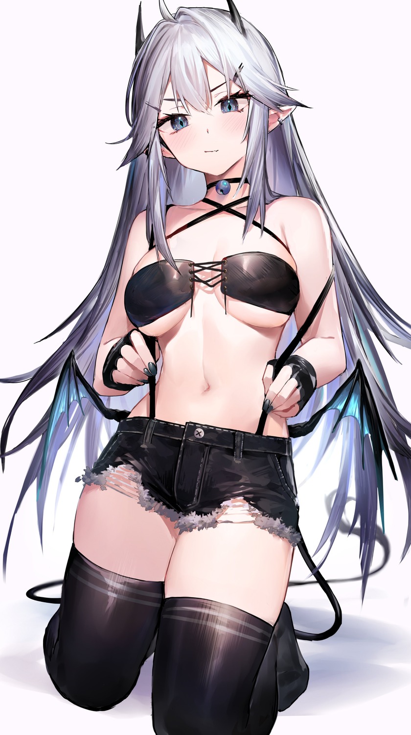 horns neonbeat no_bra pointy_ears tail thighhighs torn_clothes veibae vshojo