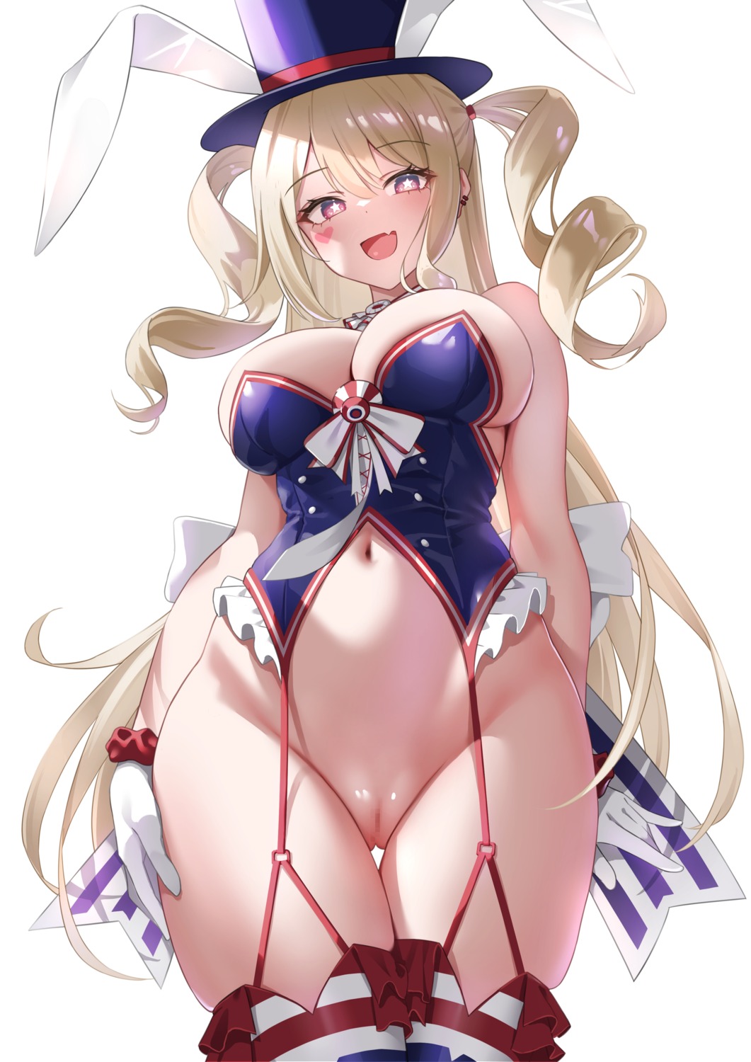 animal_ears azur_lane bottomless bunny_ears bunny_girl censored classic_(zildjian33) guam_(azur_lane) no_bra pussy stockings thighhighs