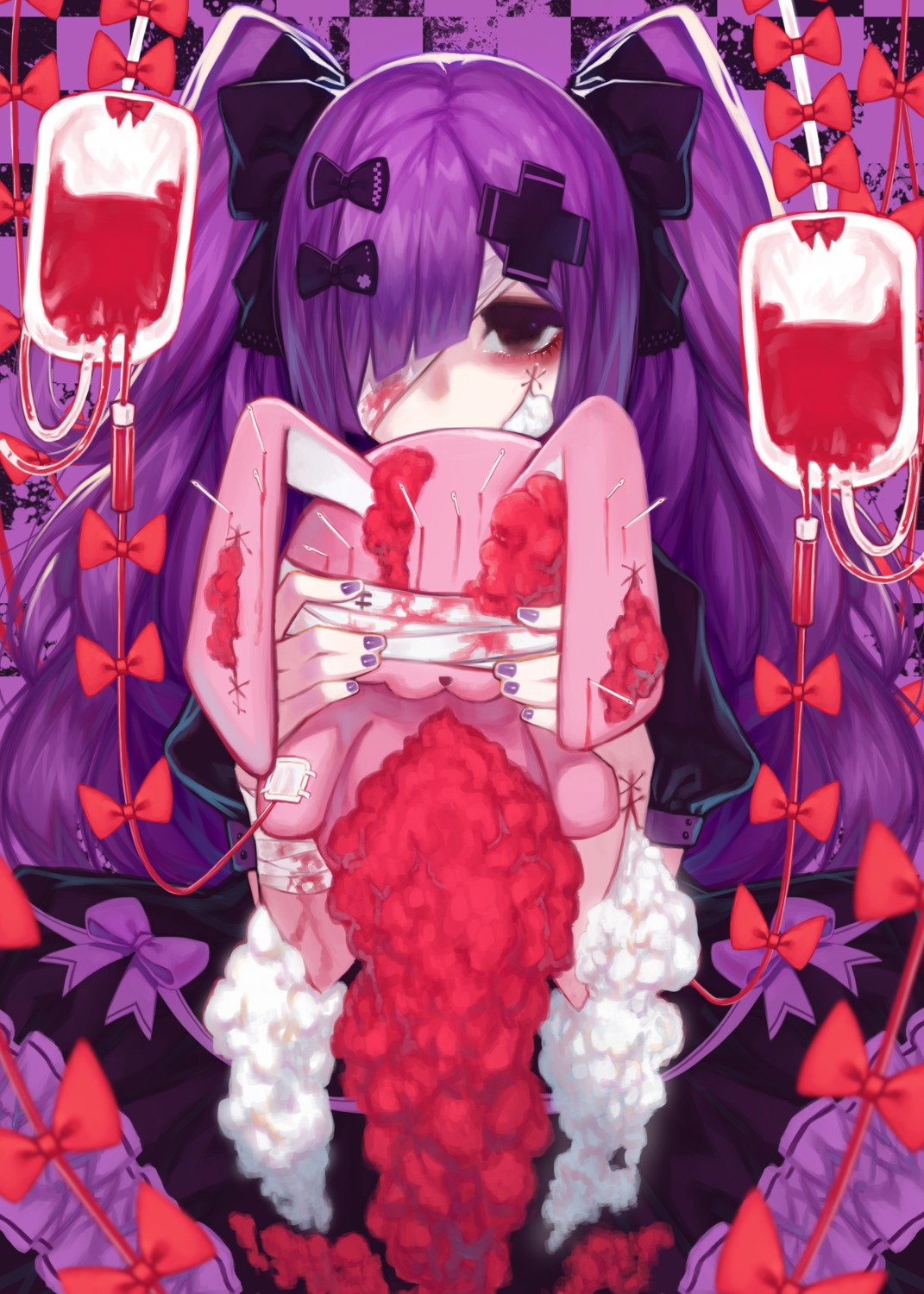 blood doku-chan_(dokkudokudoku) dress eyepatch gothic_lolita lolita_fashion