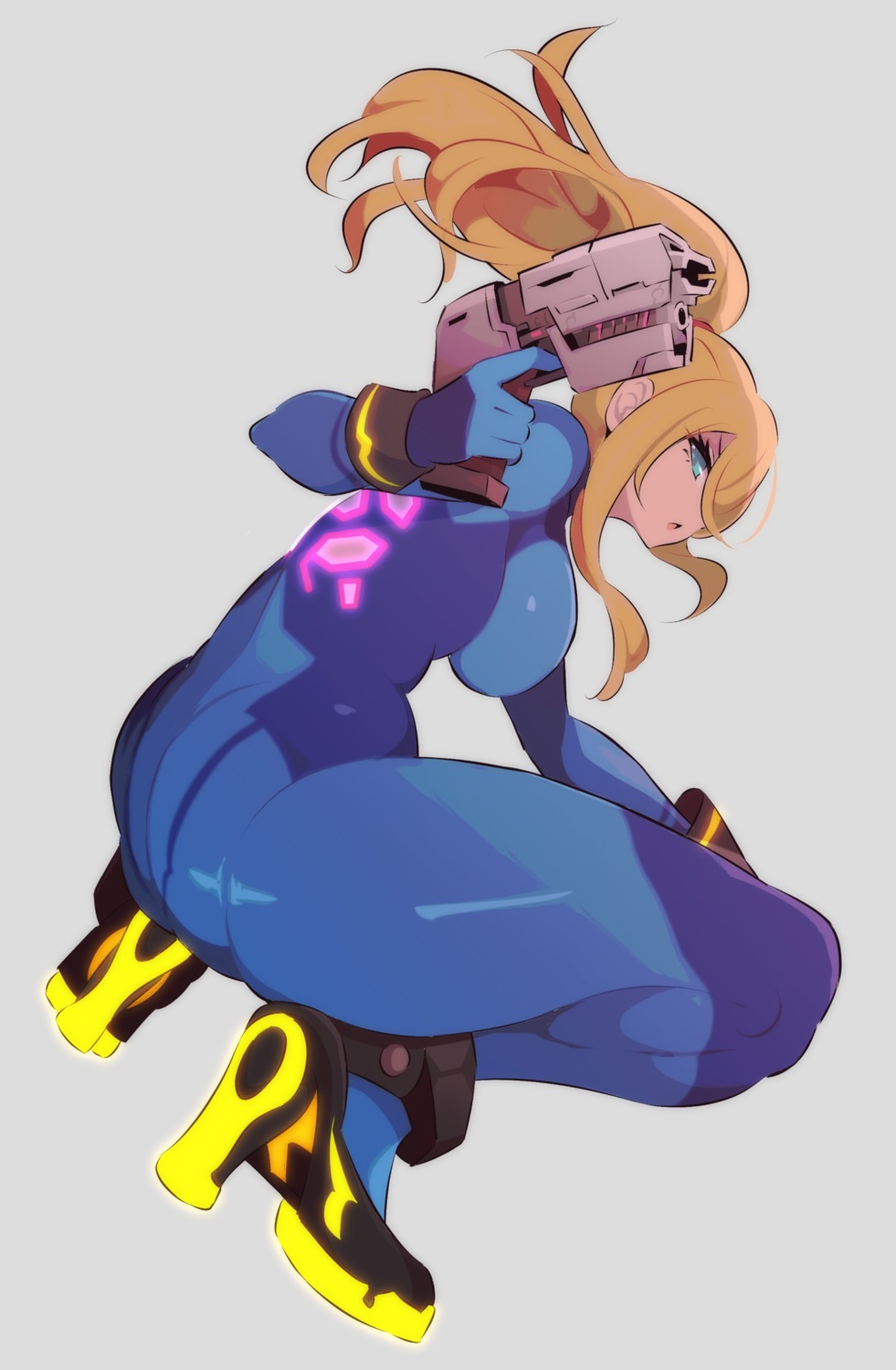 ass bodysuit gun heels metroid nac000_(artist) samus_aran