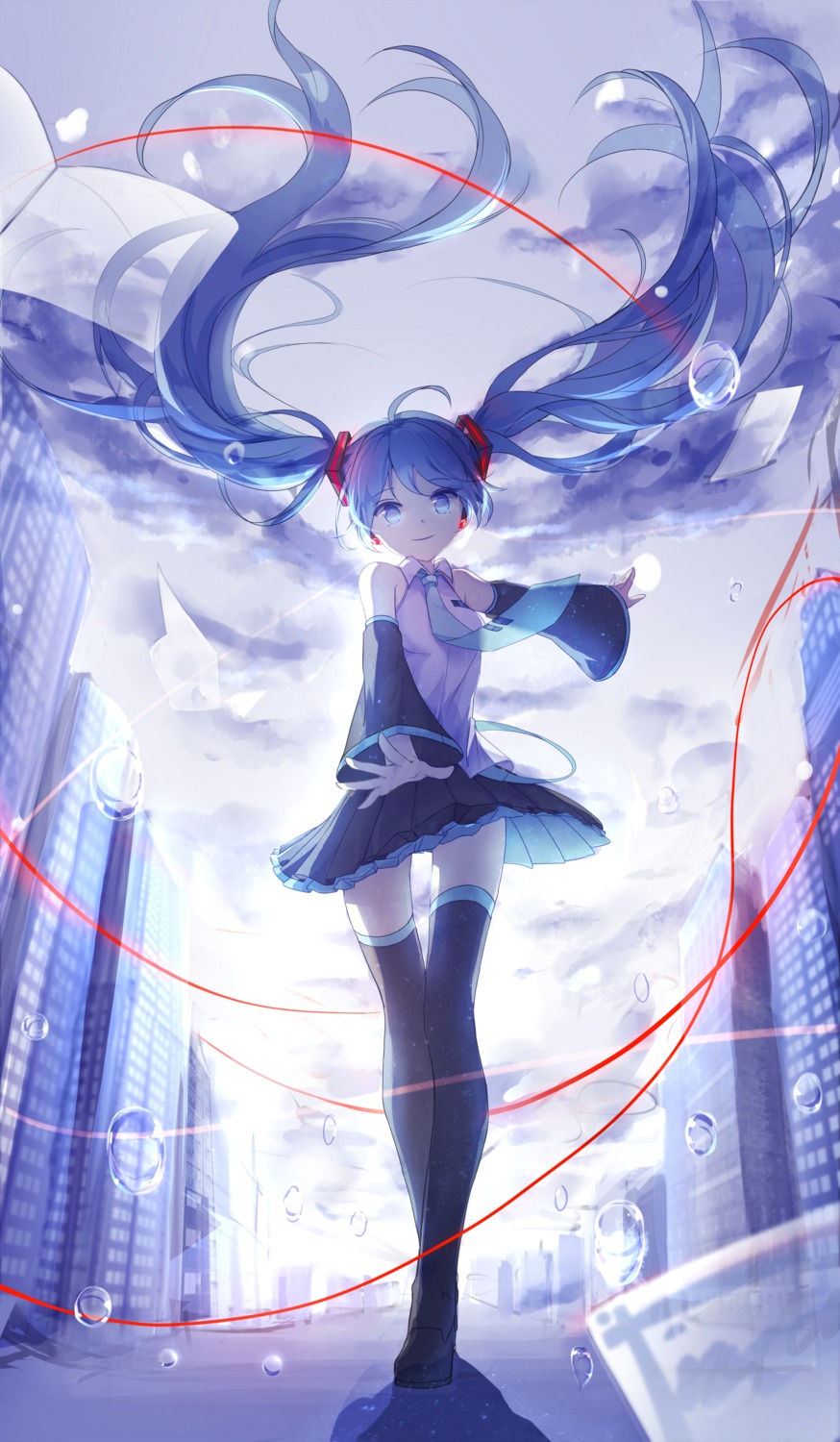 hatsune_miku headphones thighhighs vocaloid yue_yue