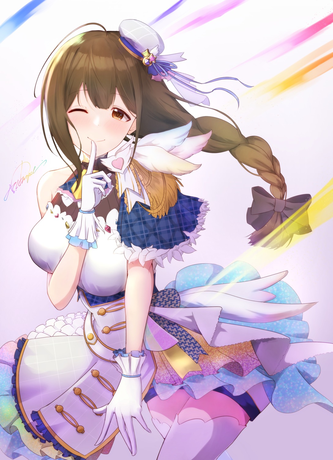 kuwayama_chiyuki shionootsu skirt_lift the_idolm@ster the_idolm@ster_shiny_colors thighhighs