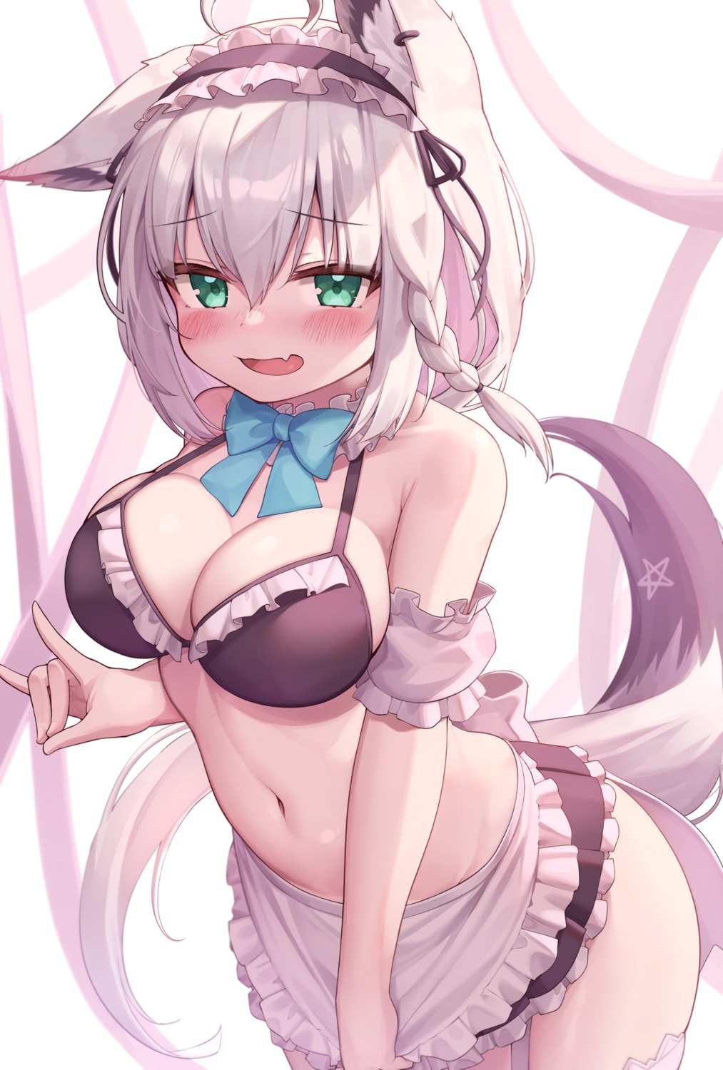 animal_ears bra cleavage deaver hololive hololive_gamers kitsune maid shirakami_fubuki skirt_lift tail