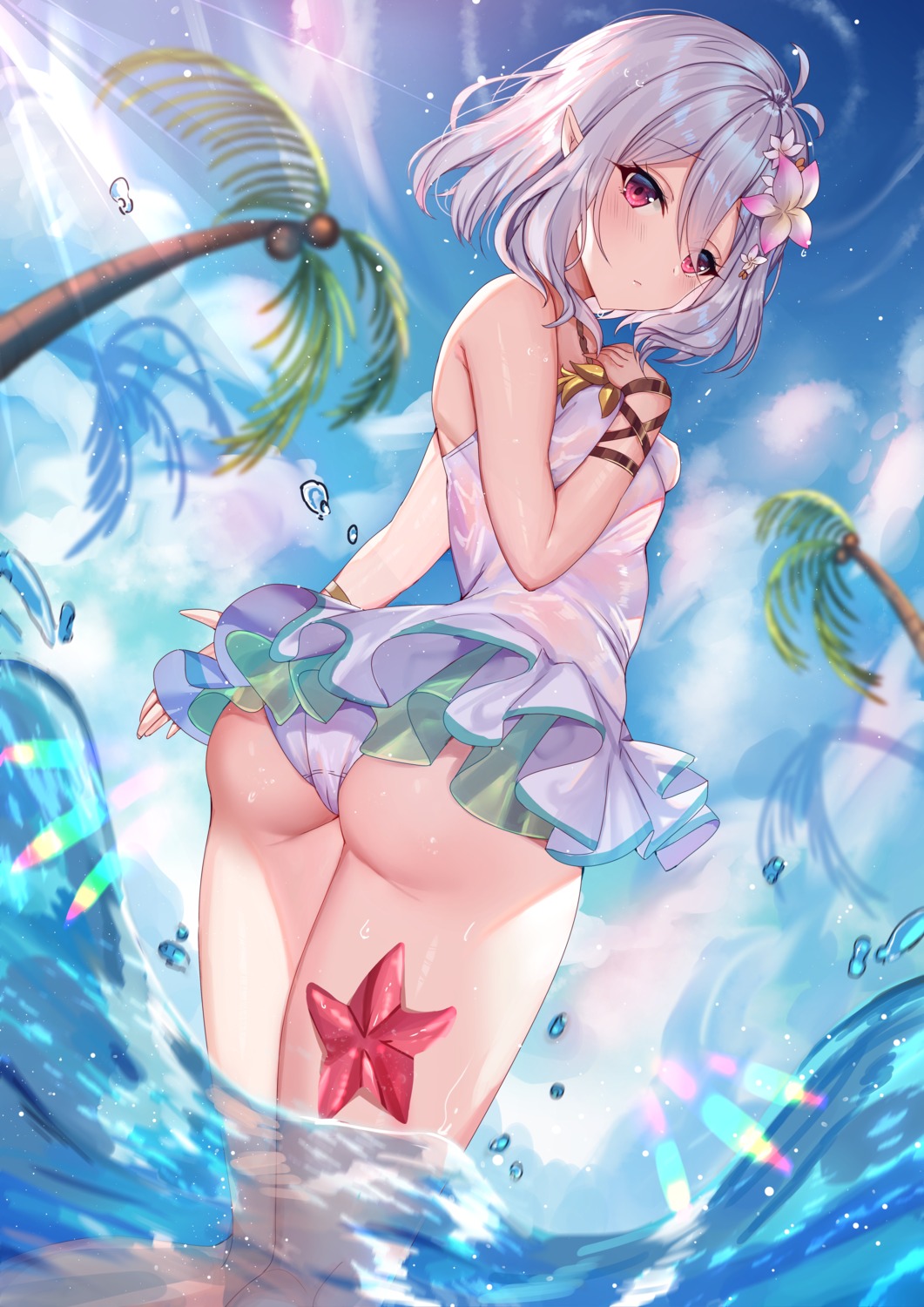 ass cameltoe kokkoro pointy_ears princess_connect princess_connect!_re:dive see_through shanguier skirt_lift swimsuits wet