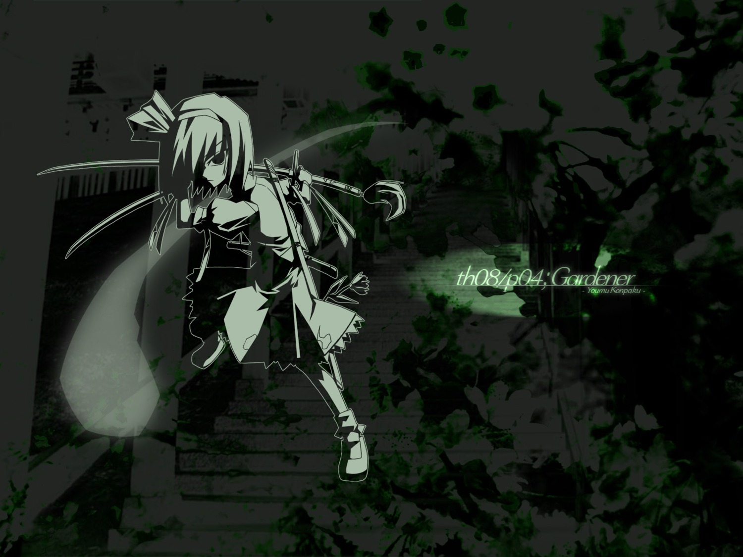 konpaku_youmu leviathan_(zettai_bouei_leviathan) monochrome sword touhou wallpaper