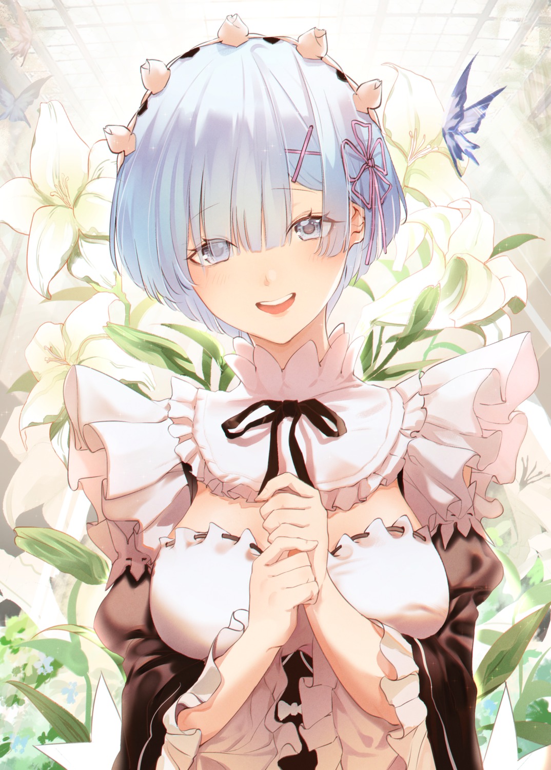 breast_hold maid matsunaga777 re_zero_kara_hajimeru_isekai_seikatsu rem_(re_zero)