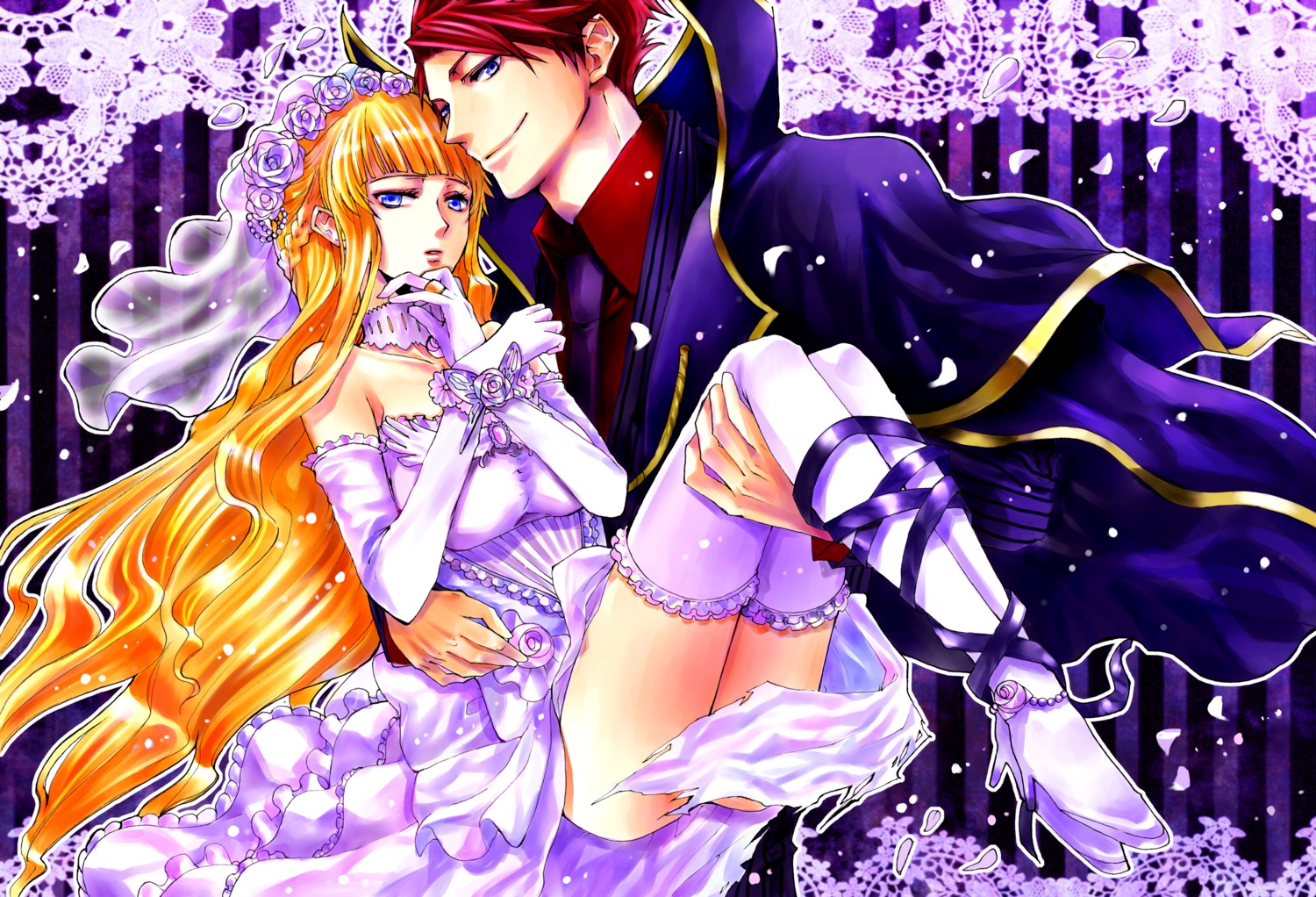 beatrice dress noppo thighhighs umineko_no_naku_koro_ni ushiromiya_battler wedding_dress