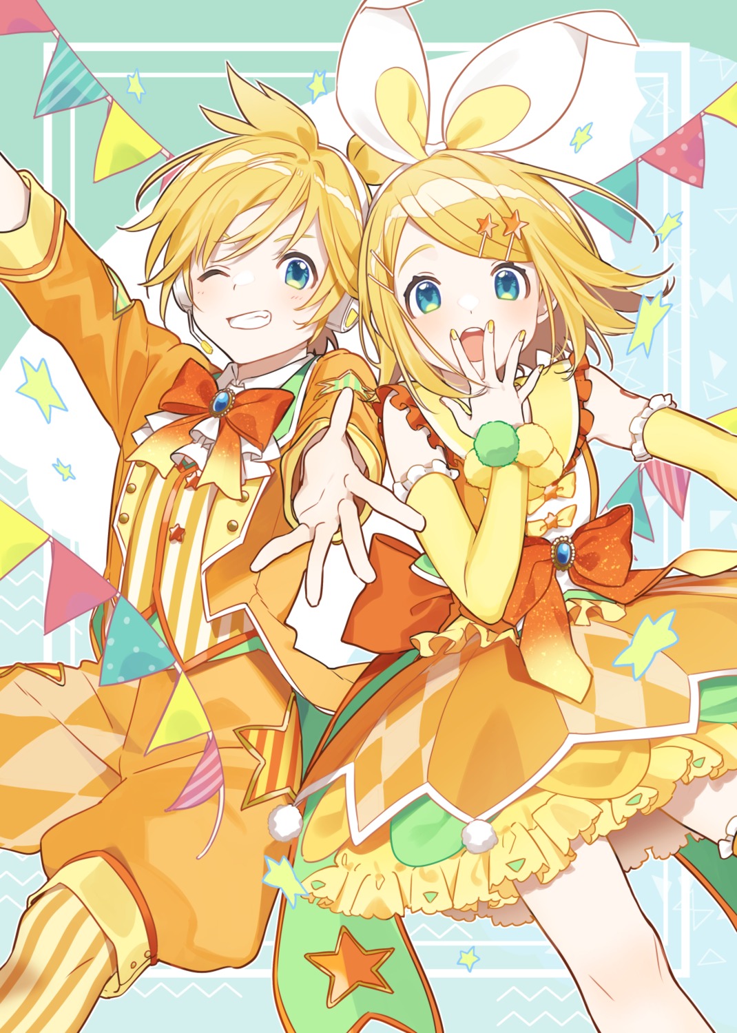 animal_ears bunny_ears buuta headphones kagamine_len kagamine_rin vocaloid