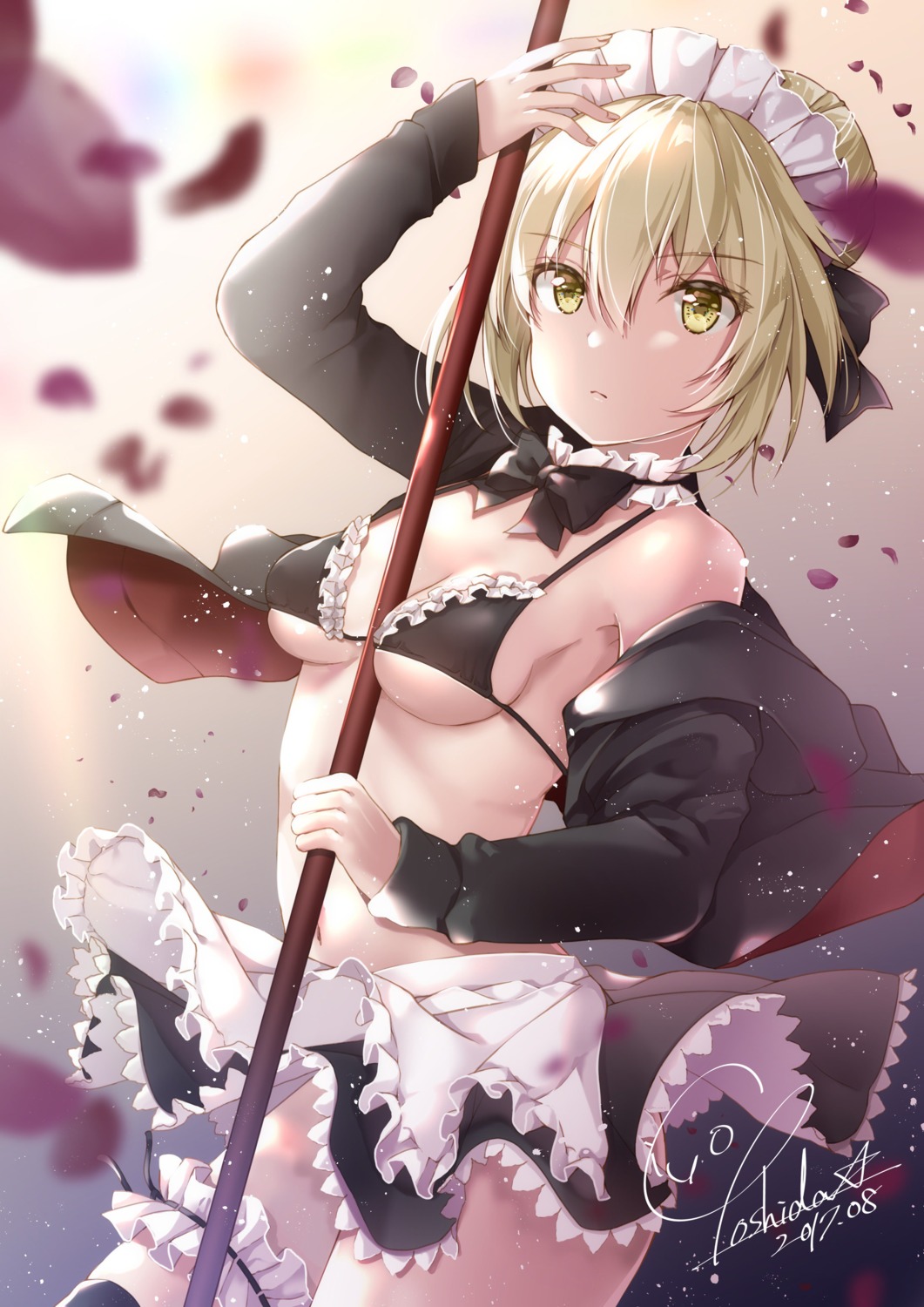 bikini_top fate/grand_order garter maid open_shirt saber saber_alter swimsuits thighhighs yoshida_iyo